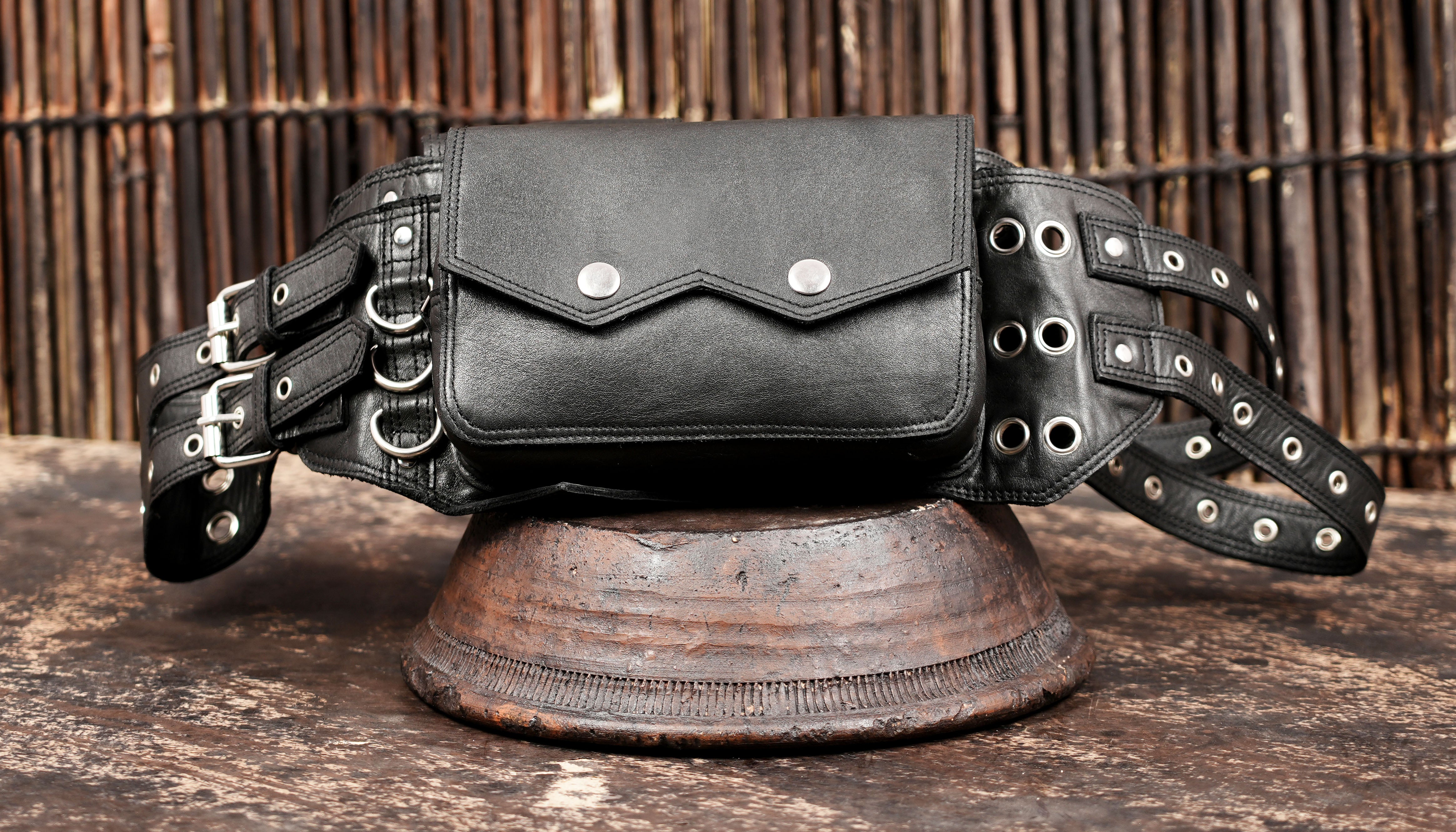 leather belt with storage pouches