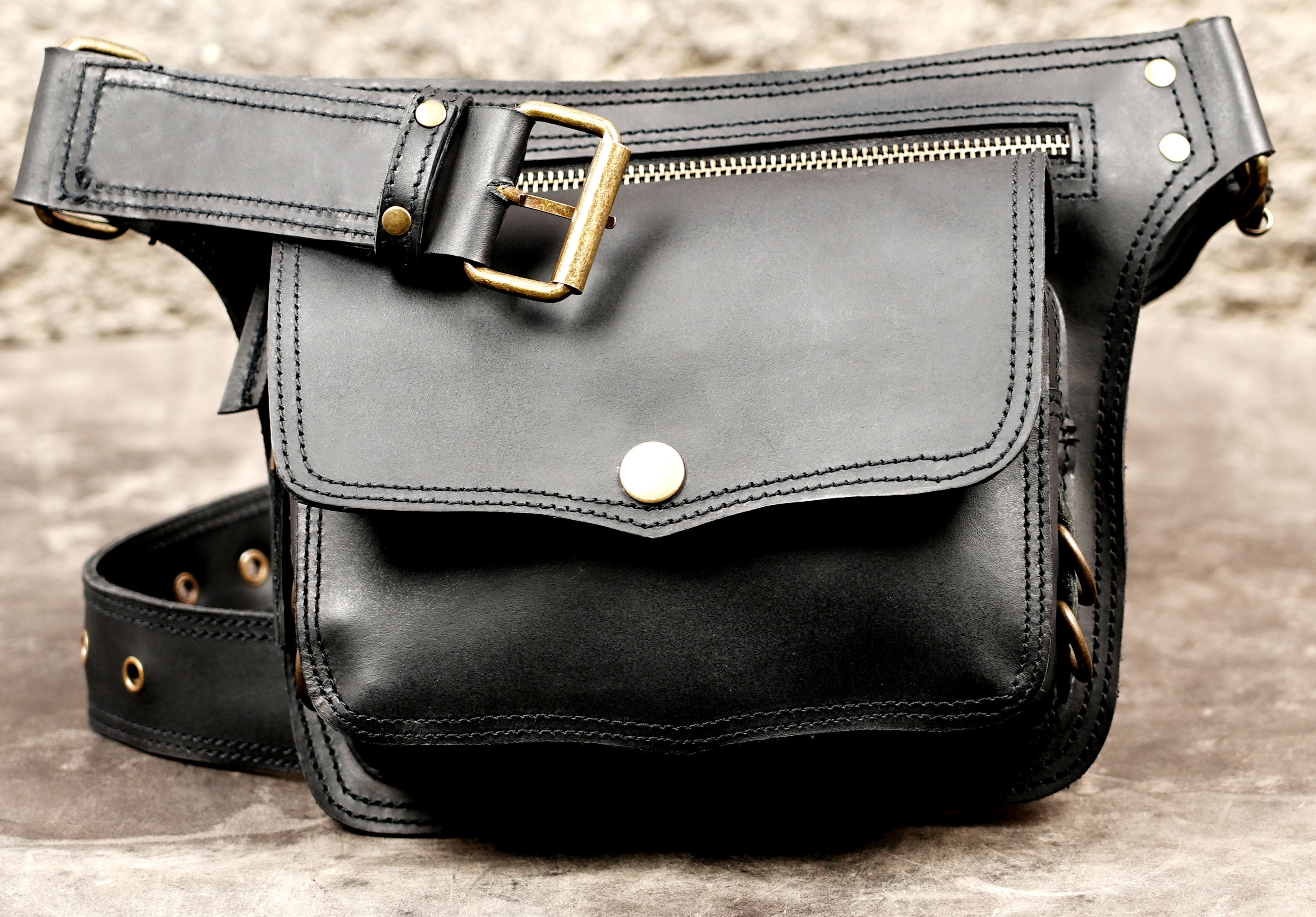 Leather hip bag with front snap pocket