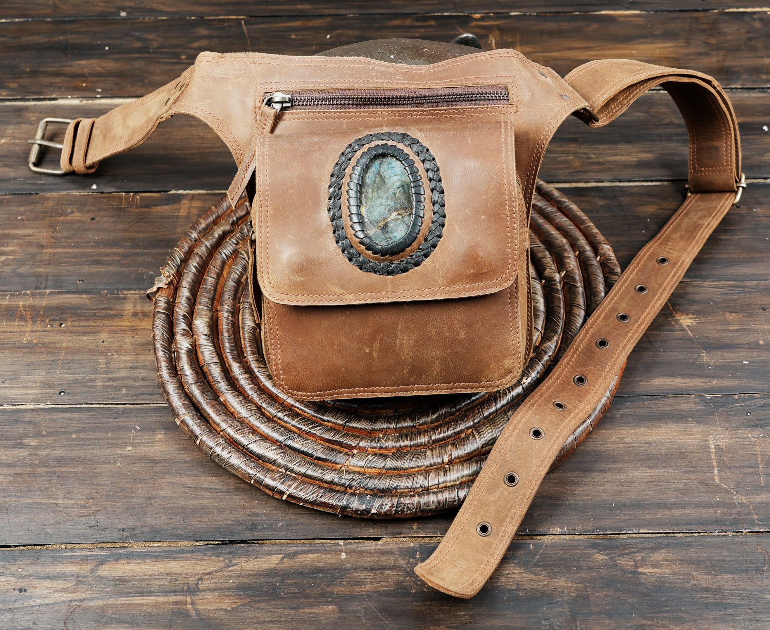 Genuine leather festival utility pouch