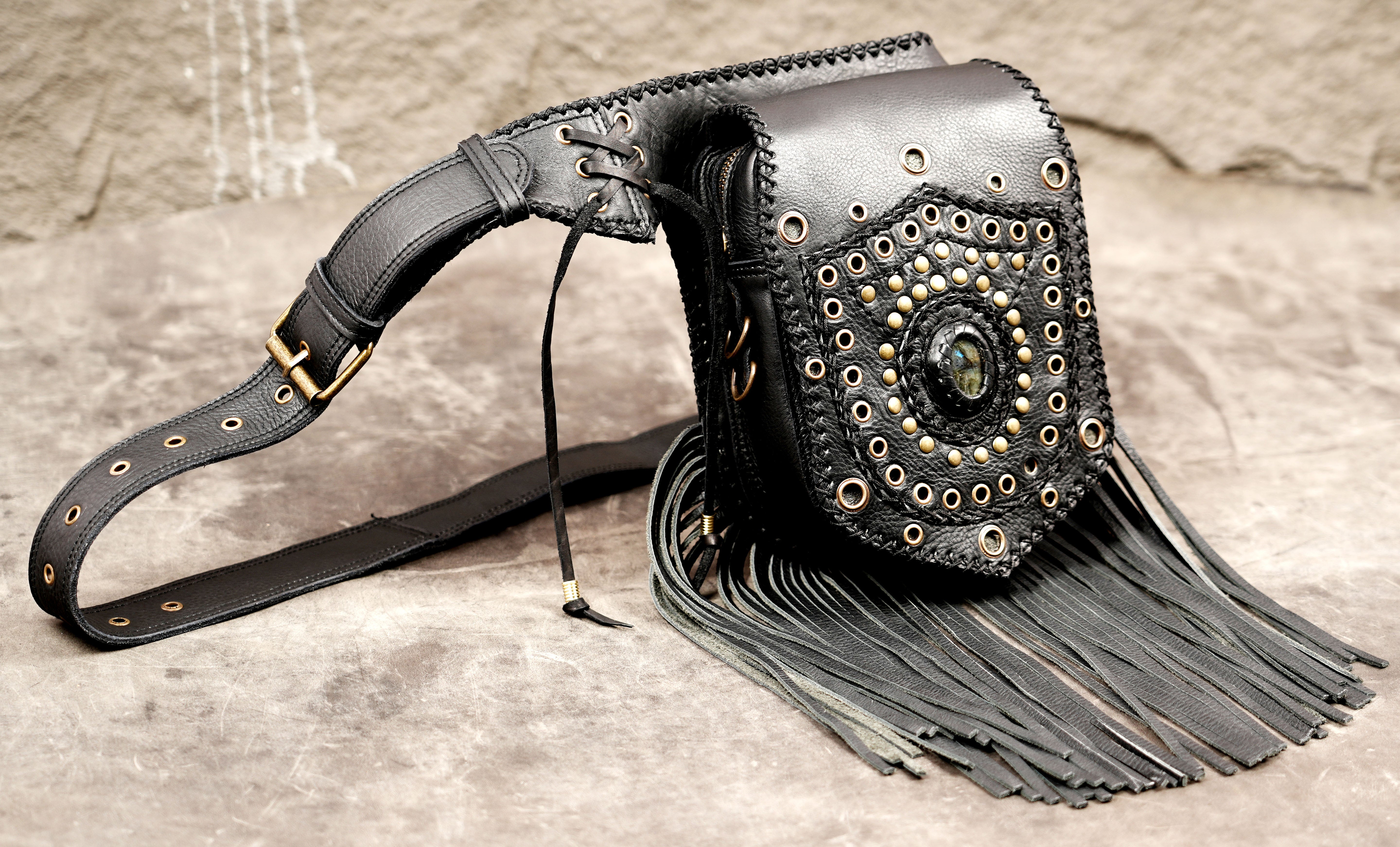 Genuine leather boho waist accessory with fringe