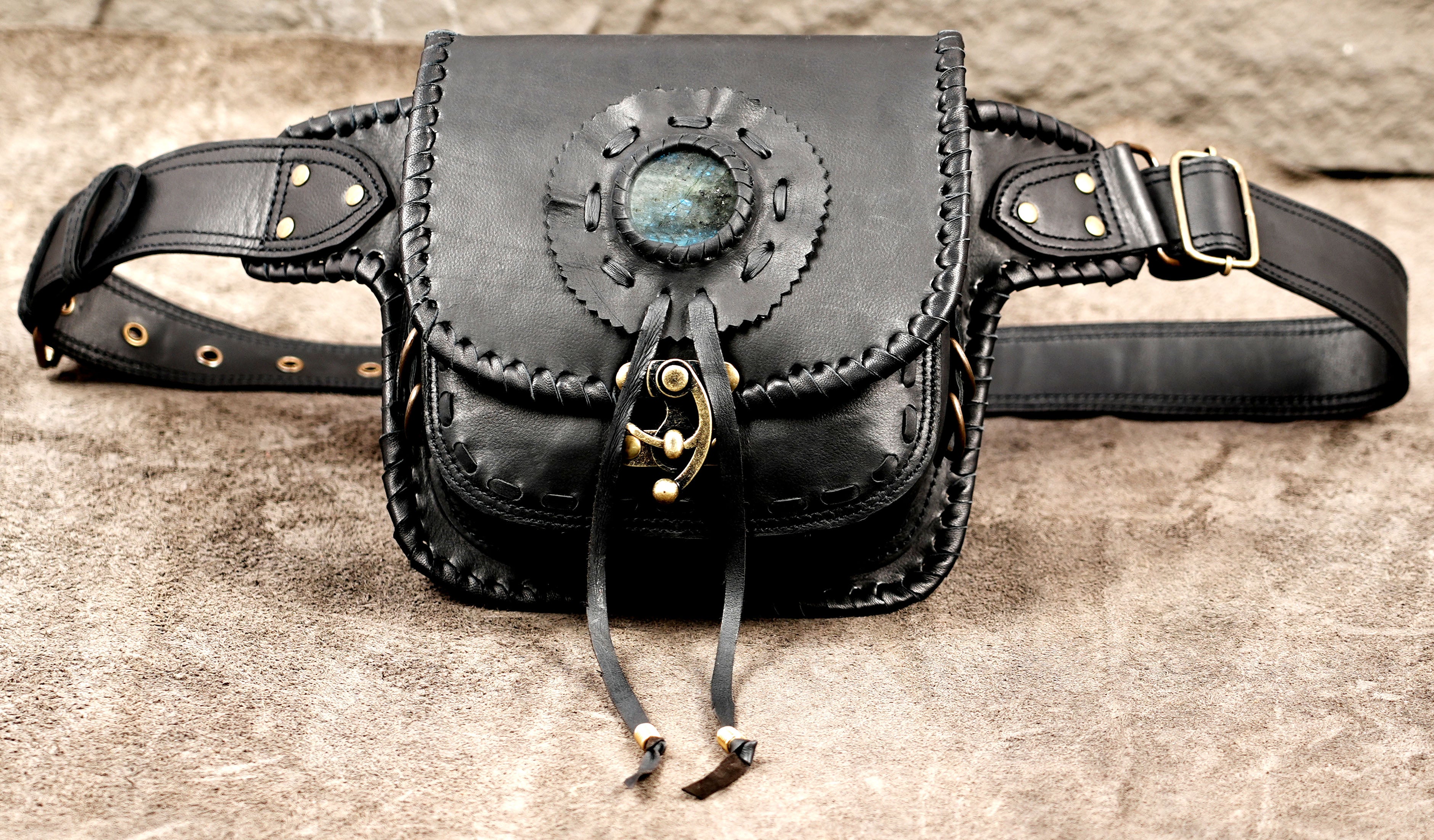 Black leather travel waist pack
