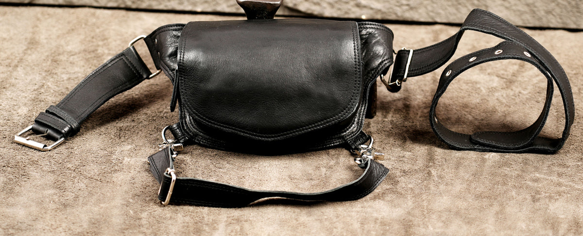 Custom-fit leather leg harness bag tailored for alternative fashion enthusiasts worldwide