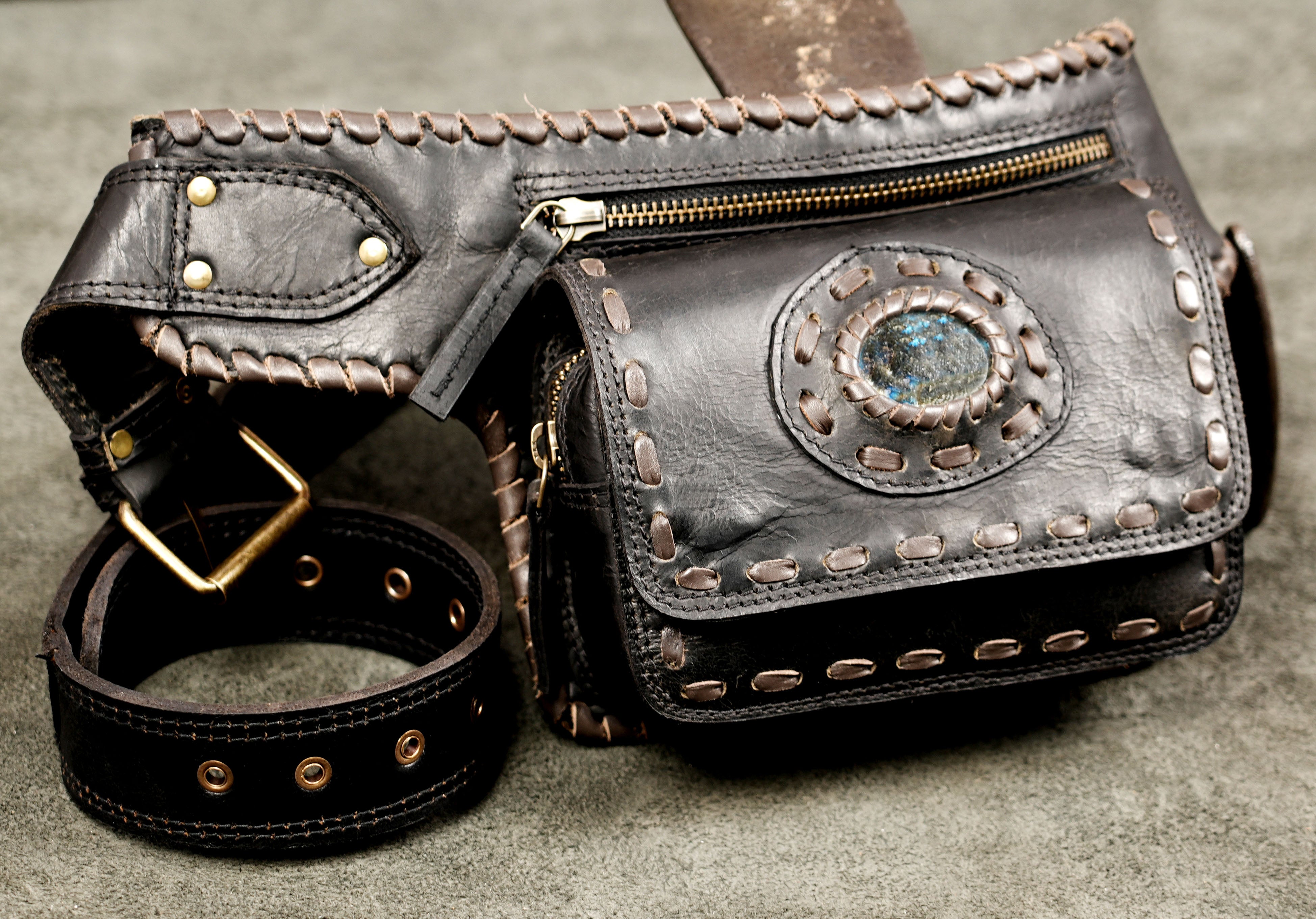 Medieval leather utility waist belt
