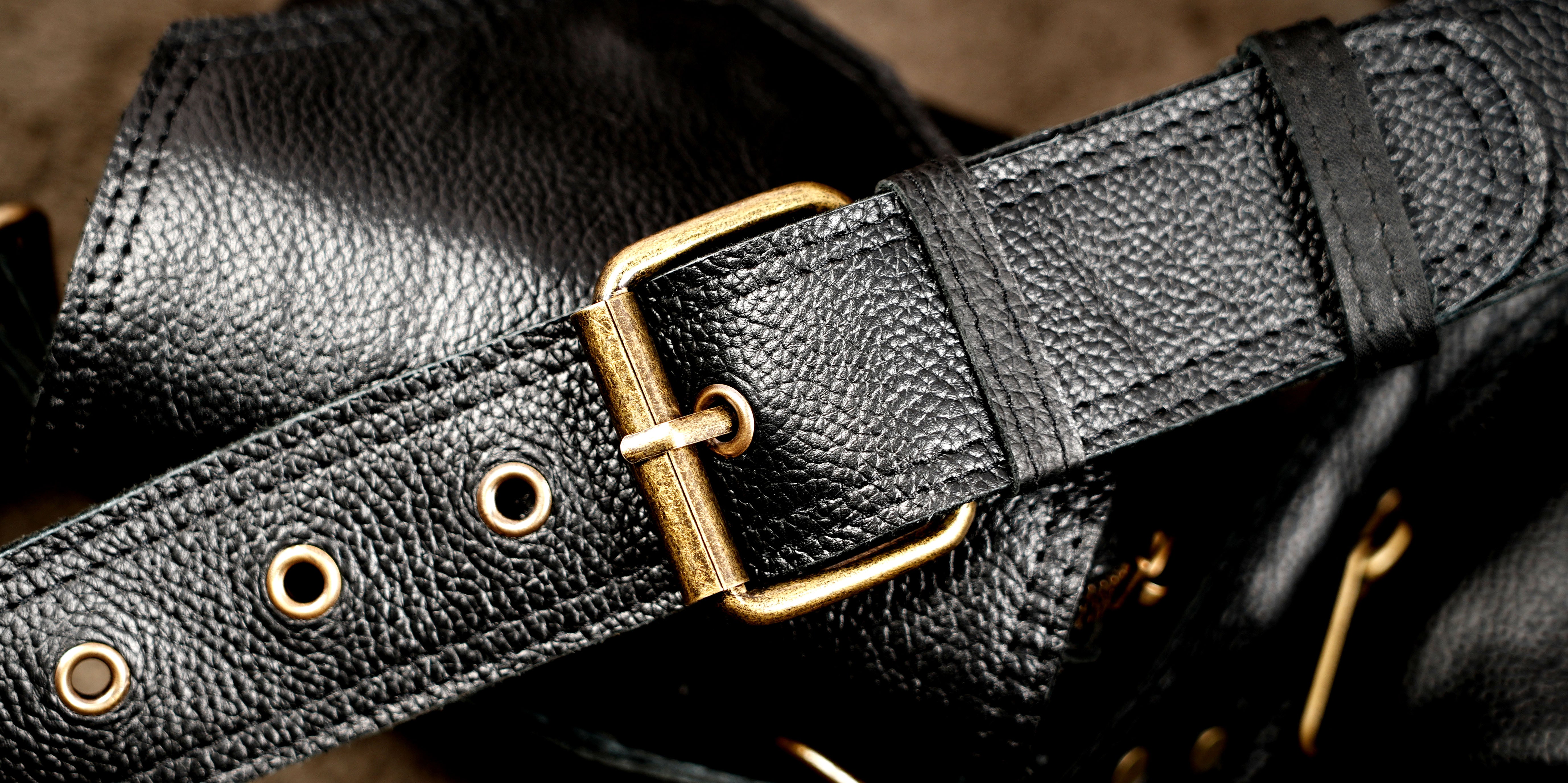 Black leather festival waist pouch with adjustable straps