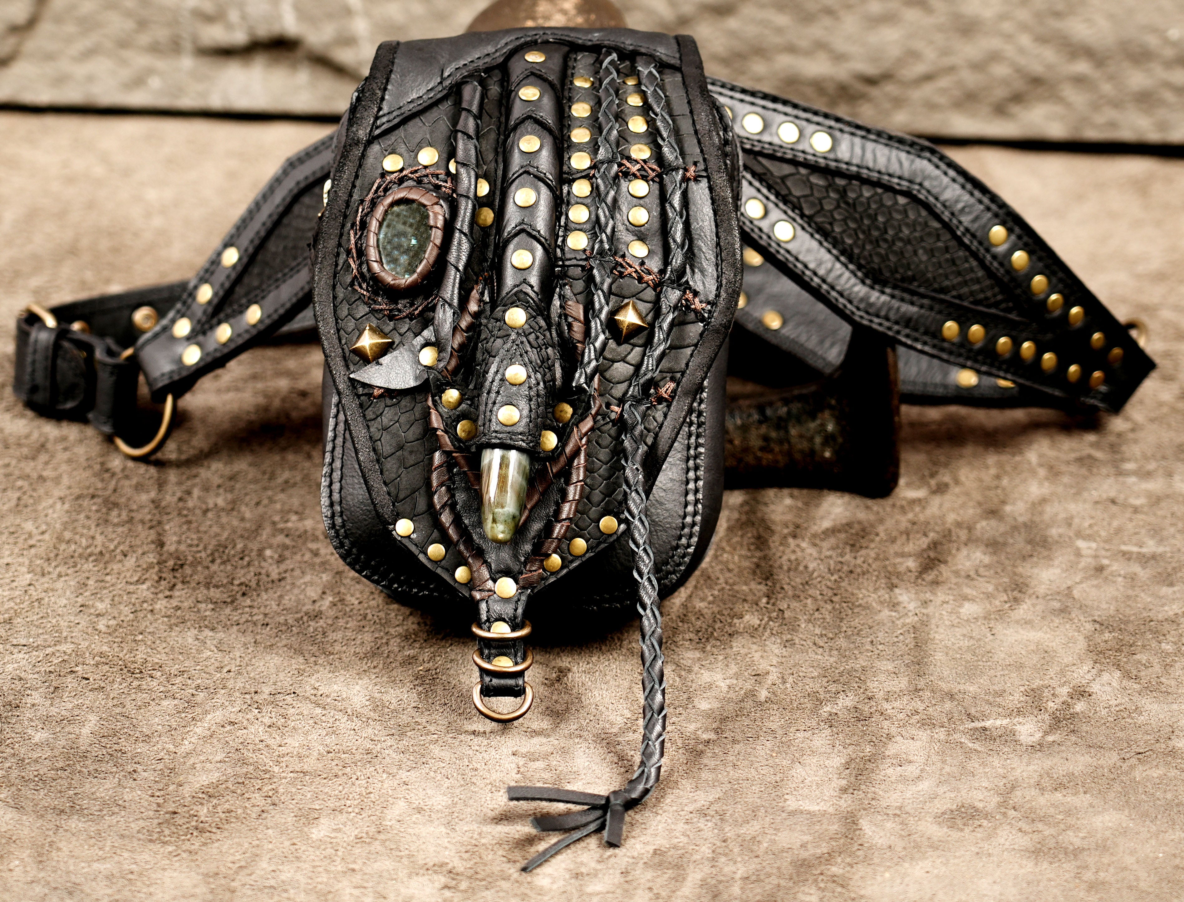 Renaissance leather waist pouch with adjustable genuine leather belt