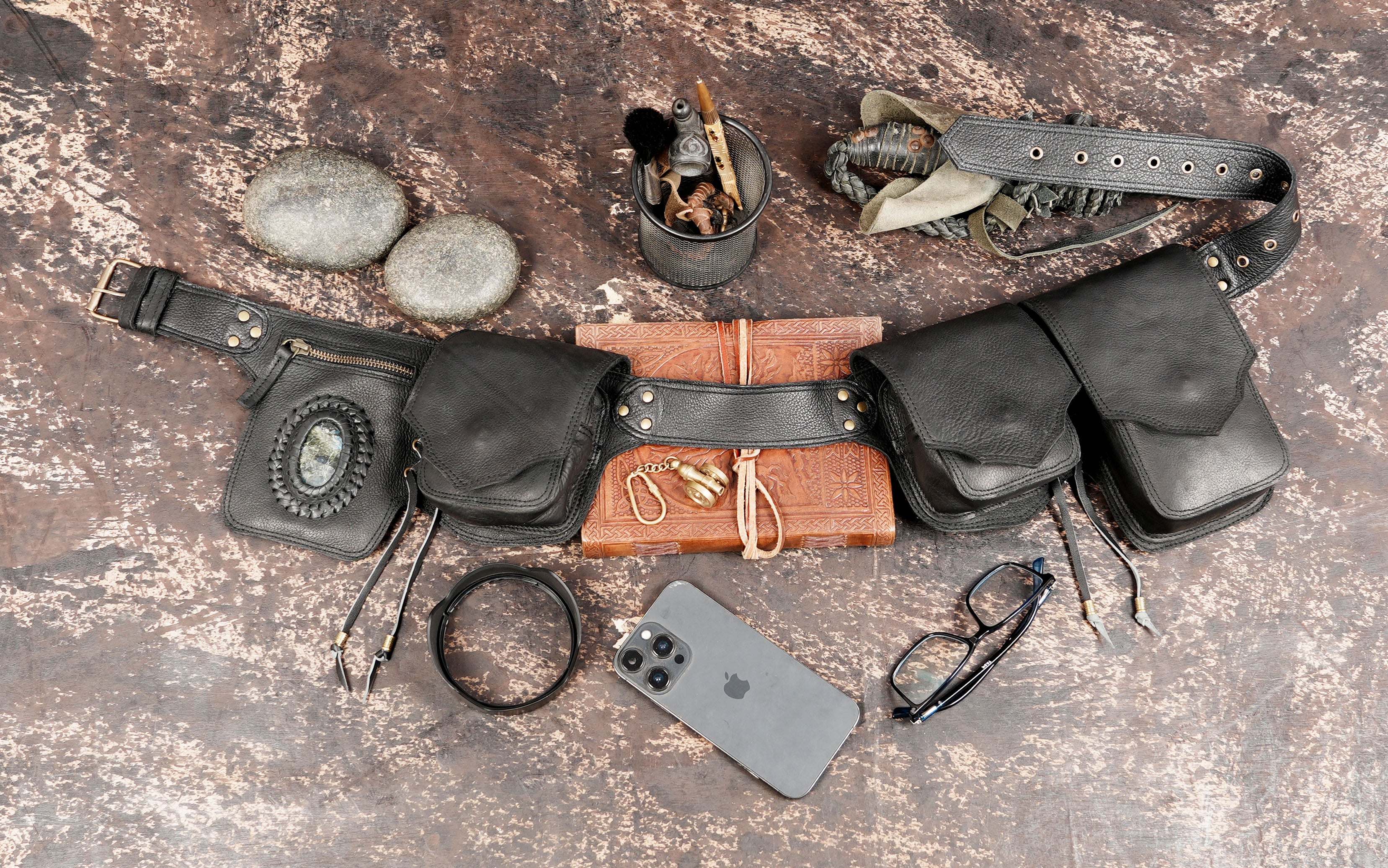 Leather waist belt for outdoor use