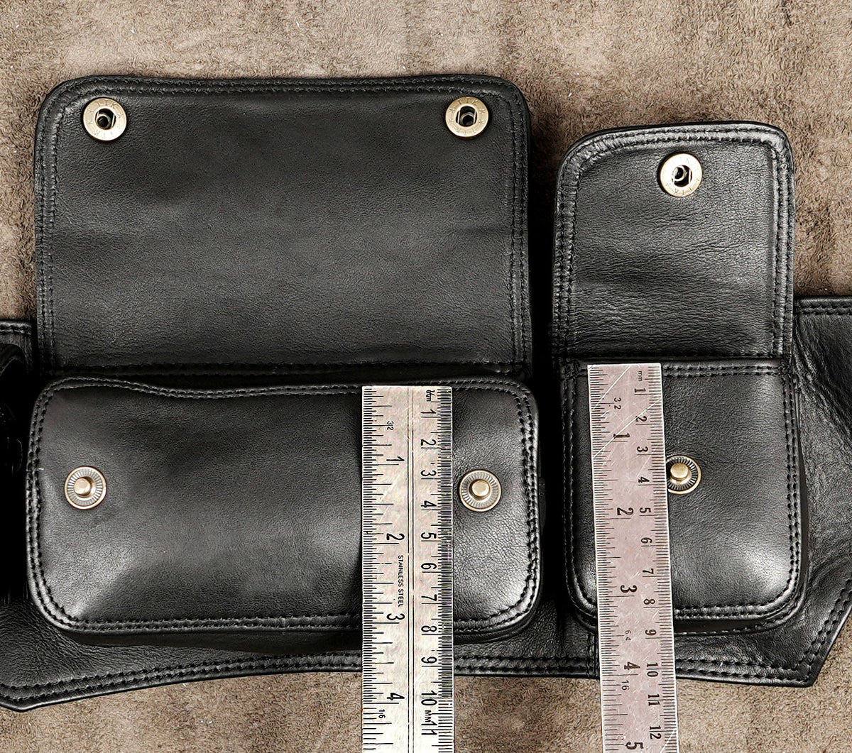 Black leather cyberpunk utility belt with multiple pouches