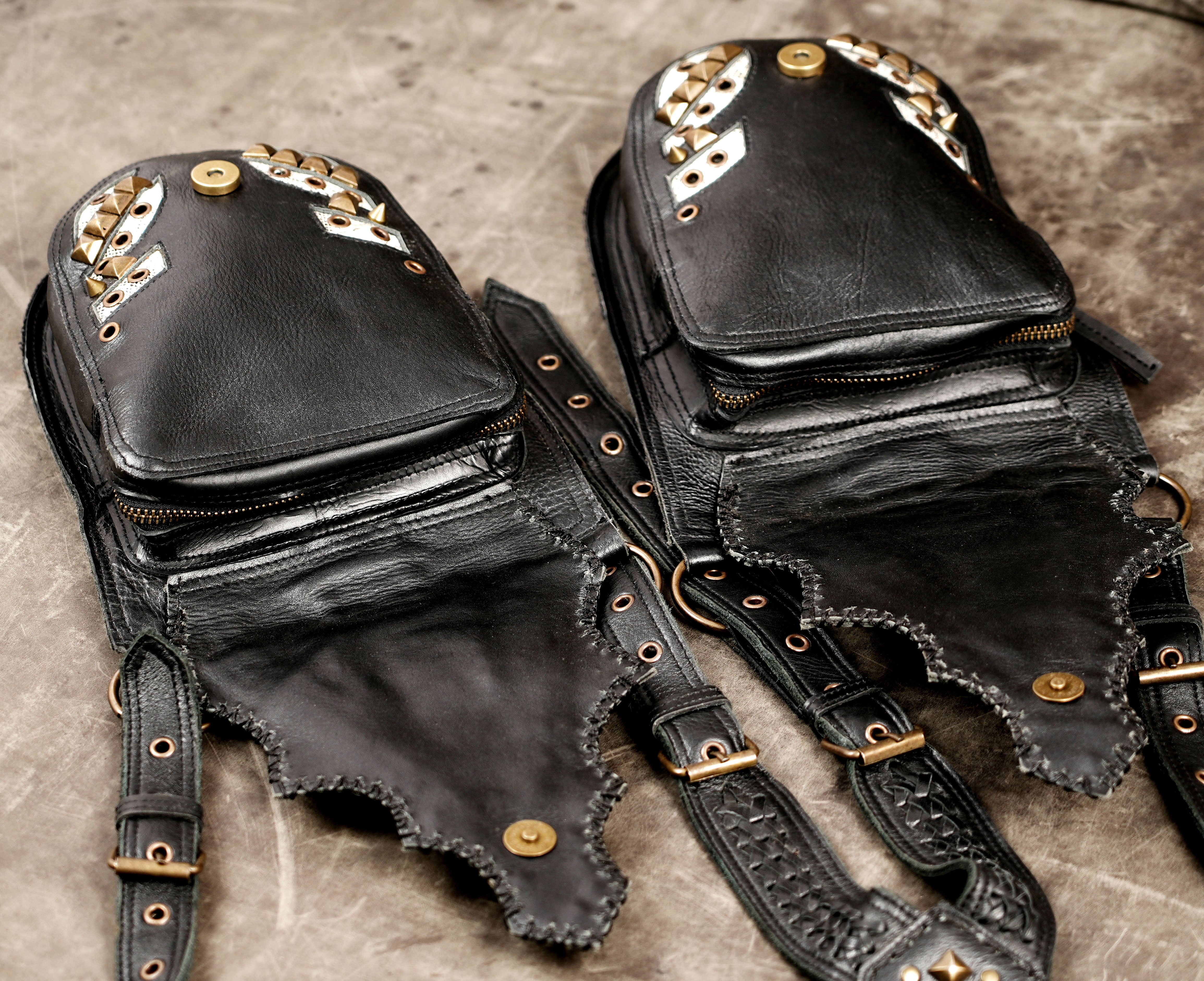 Stylish western boho leather chest harness and crossbody pouch
