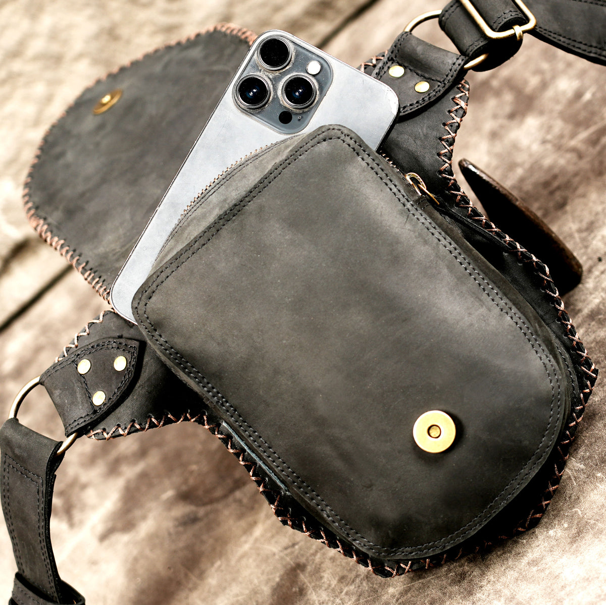 Leather festival belt with adjustable waist strap