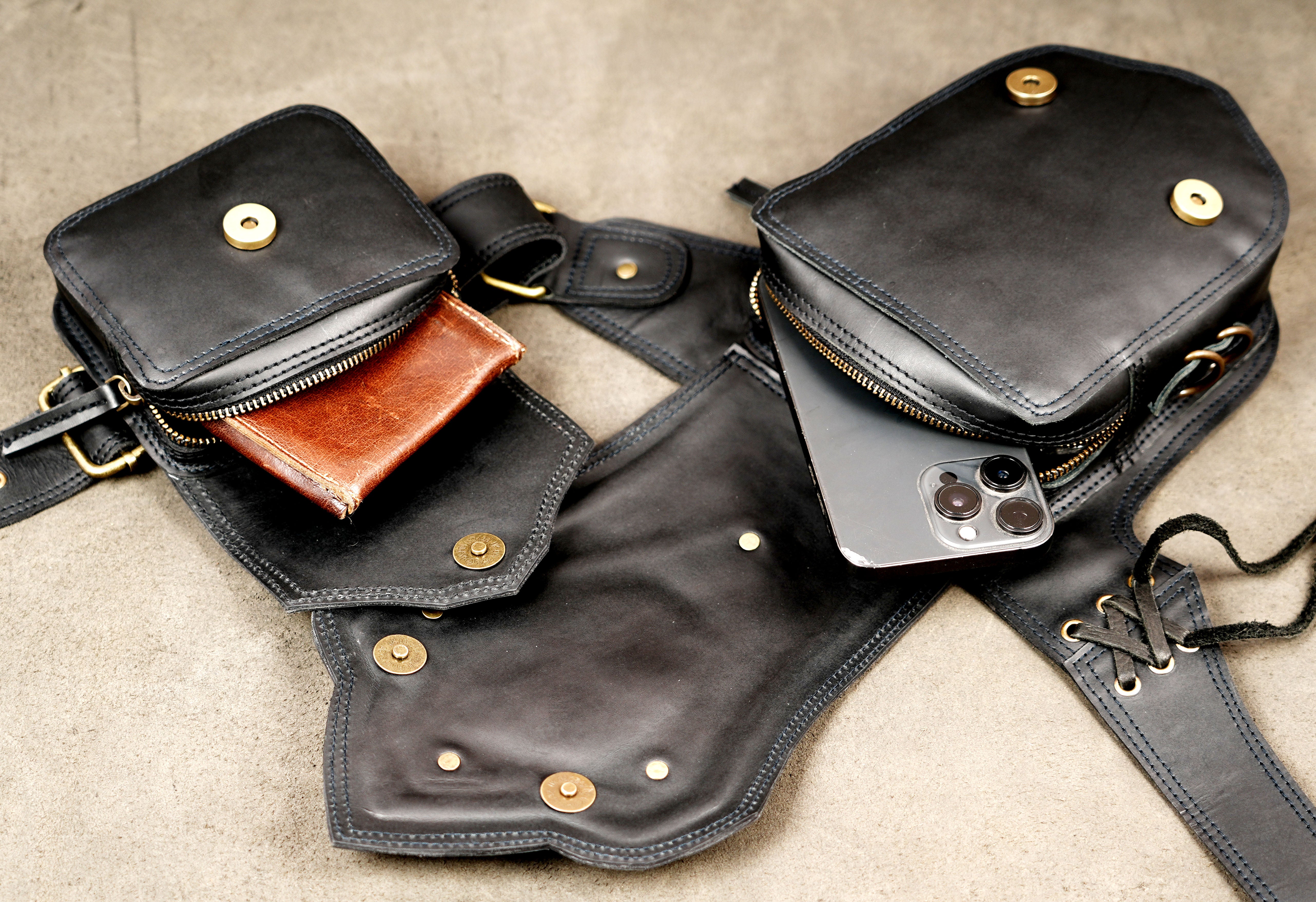 Bohemian leather waist belt with natural stone accent