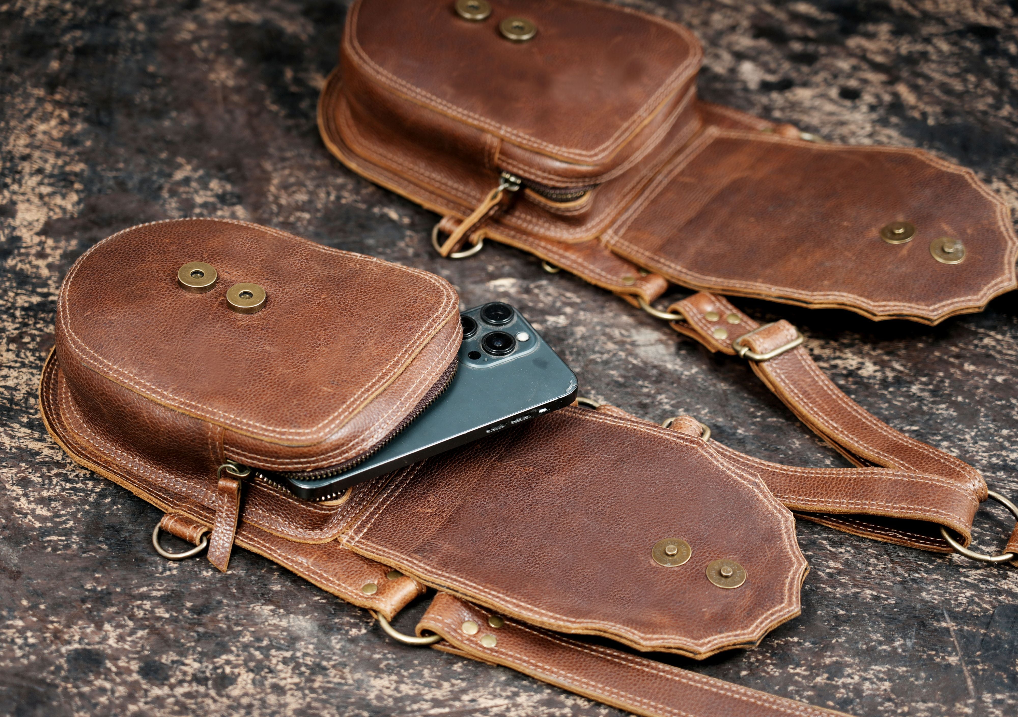 Premium quality leather shoulder holster with secure snap pockets