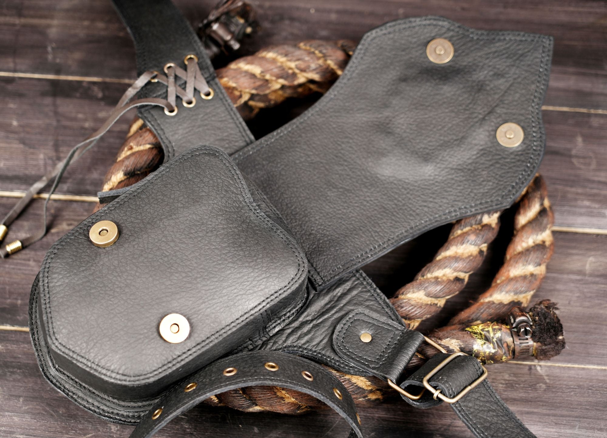 Biker style leather utility pouch