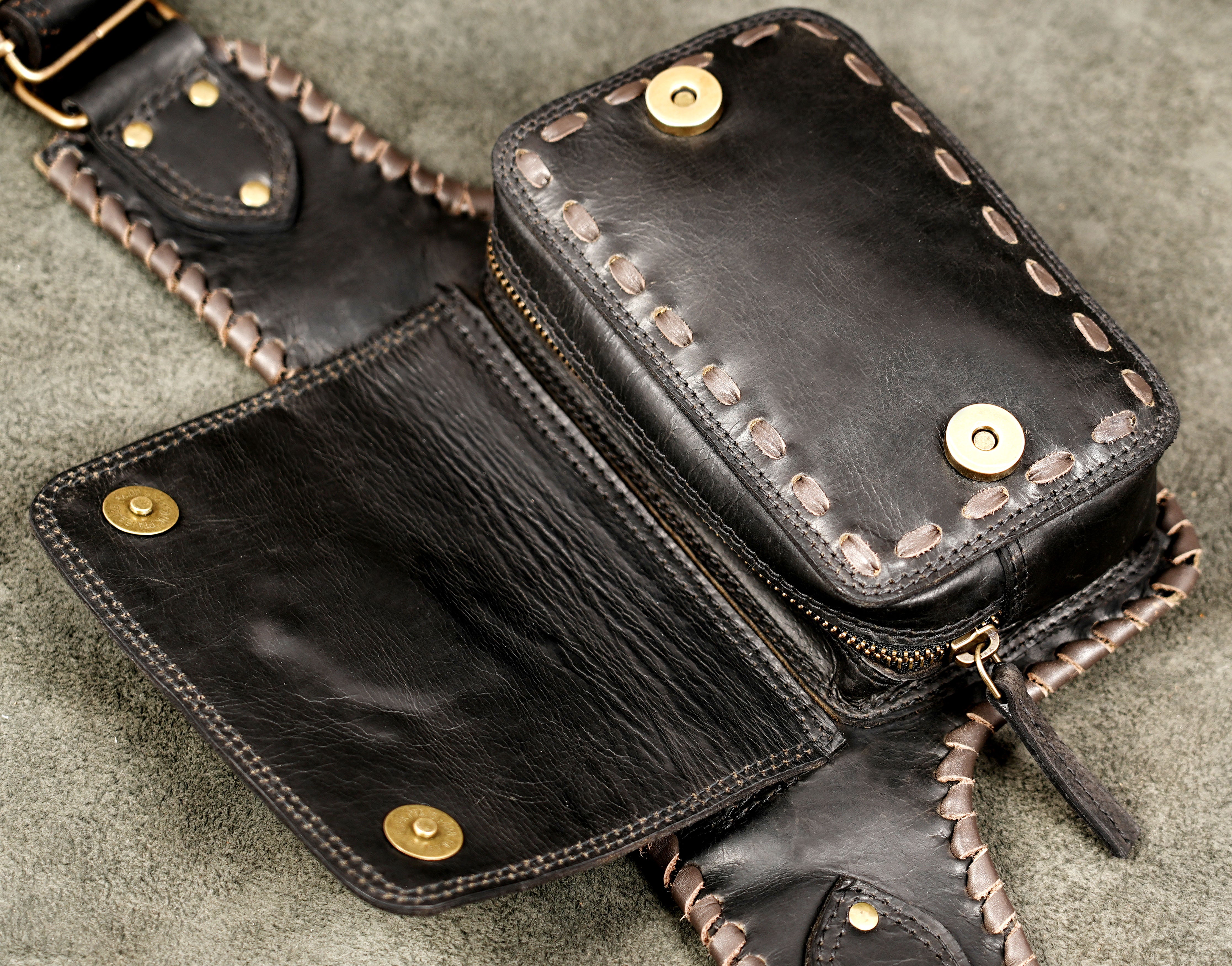 Leather utility belt with front pocket