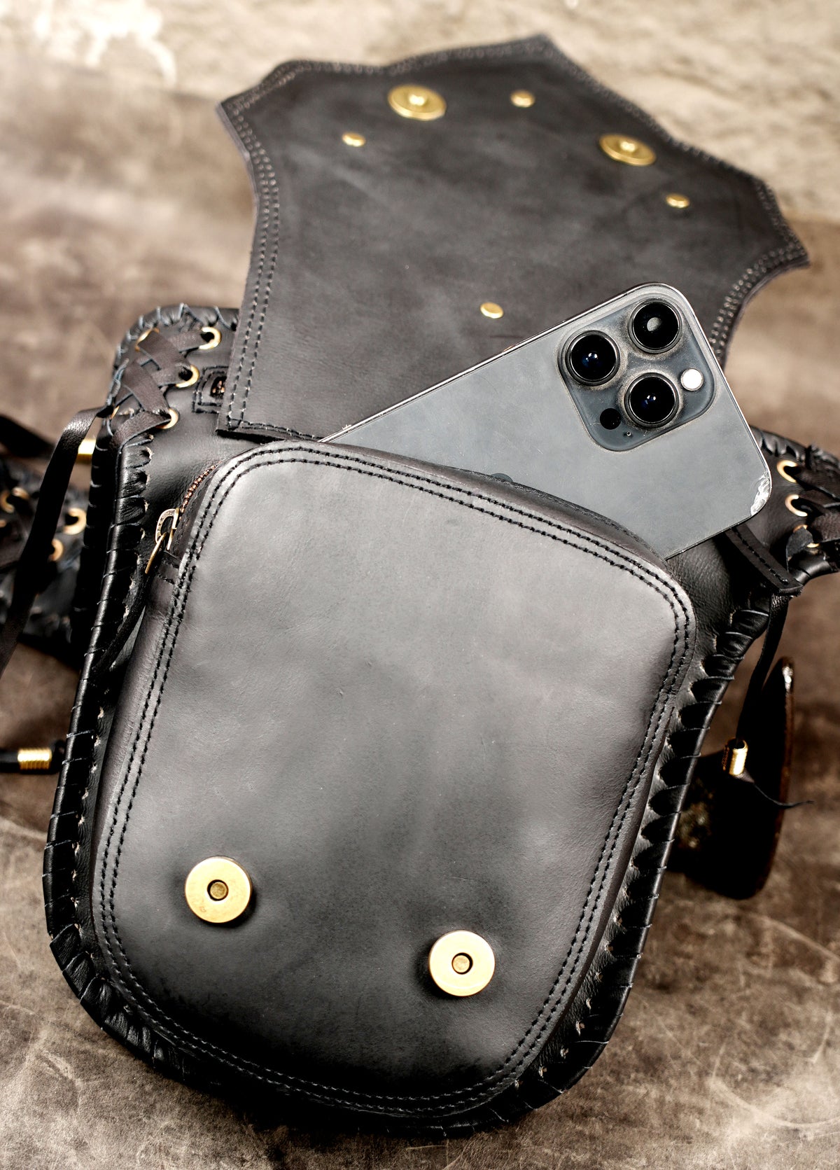 Leather Renaissance waist belt with utility pouches