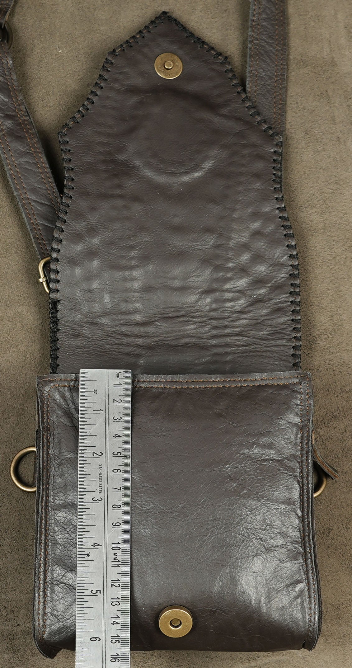Unisex Brown Leather Holster Bag with Labradorite, Studded Double Pouches and Braided Straps