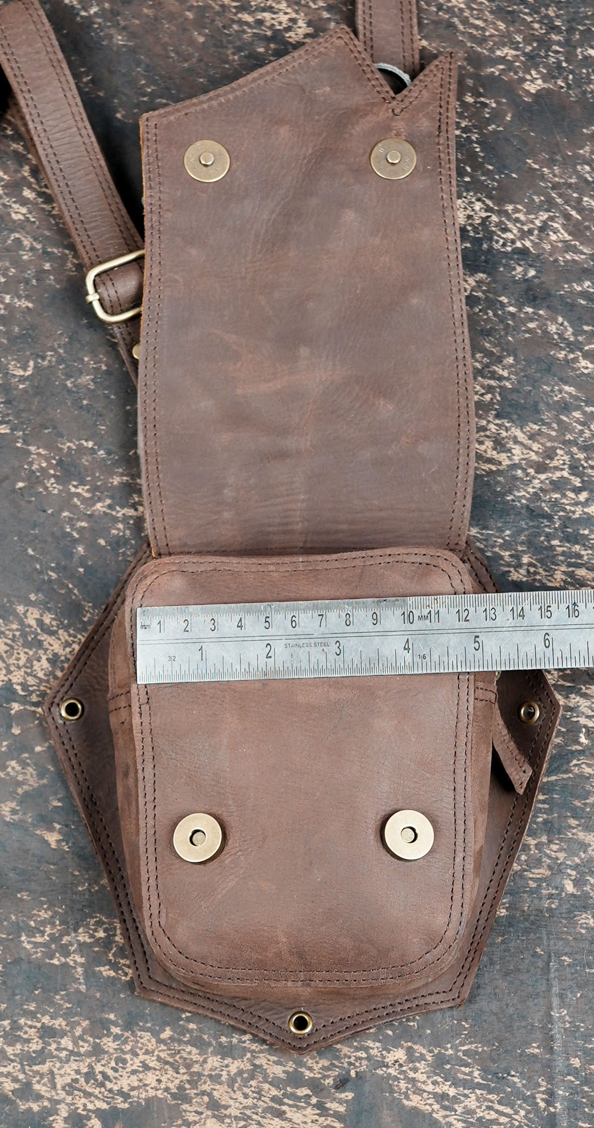 Handmade leather shoulder holster with dual pouches || Tribal leather chest rig with stud work || Travel leather utility shoulder rig (LT/AB/HLS/6060)