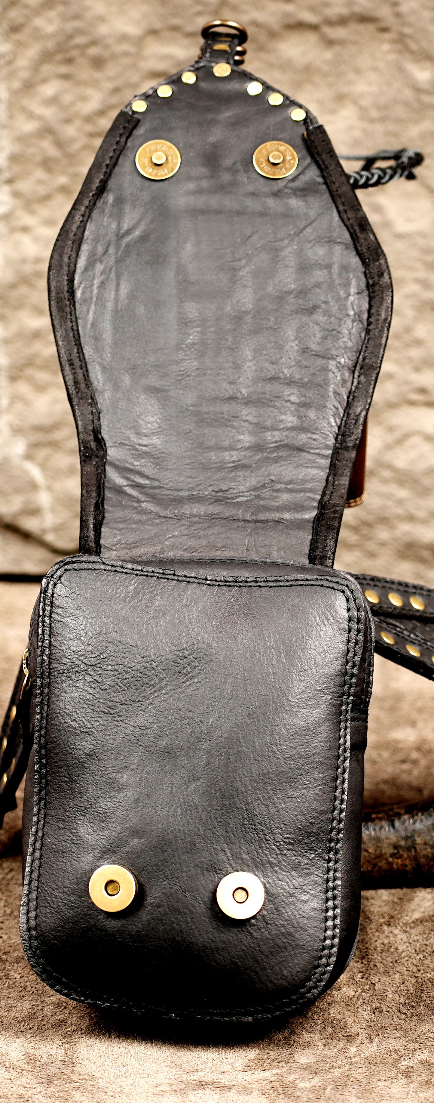 Boho leather waist bag with Labradorite stone and brass hardware