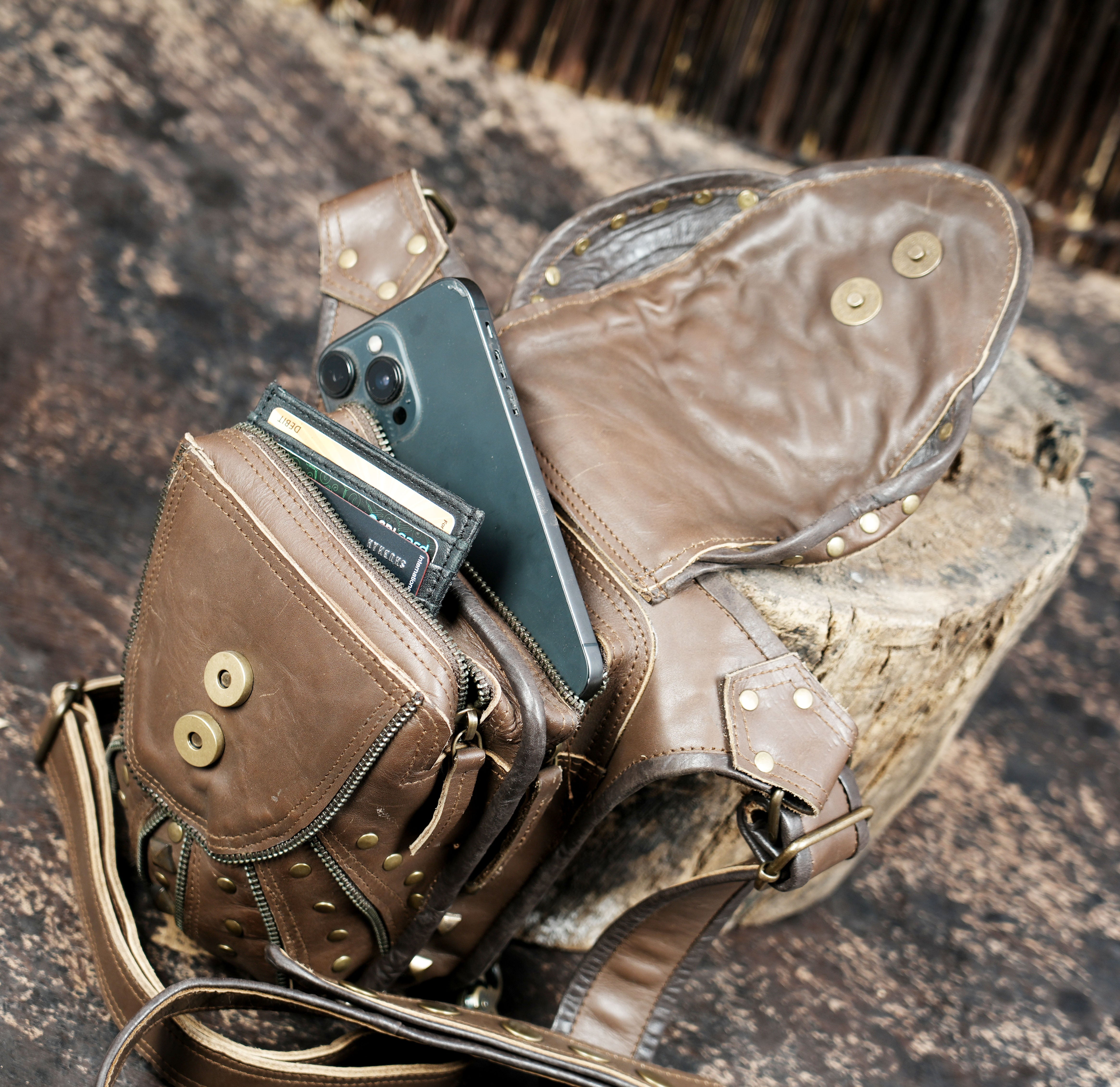 Leather waist thigh belt for hands-free carry