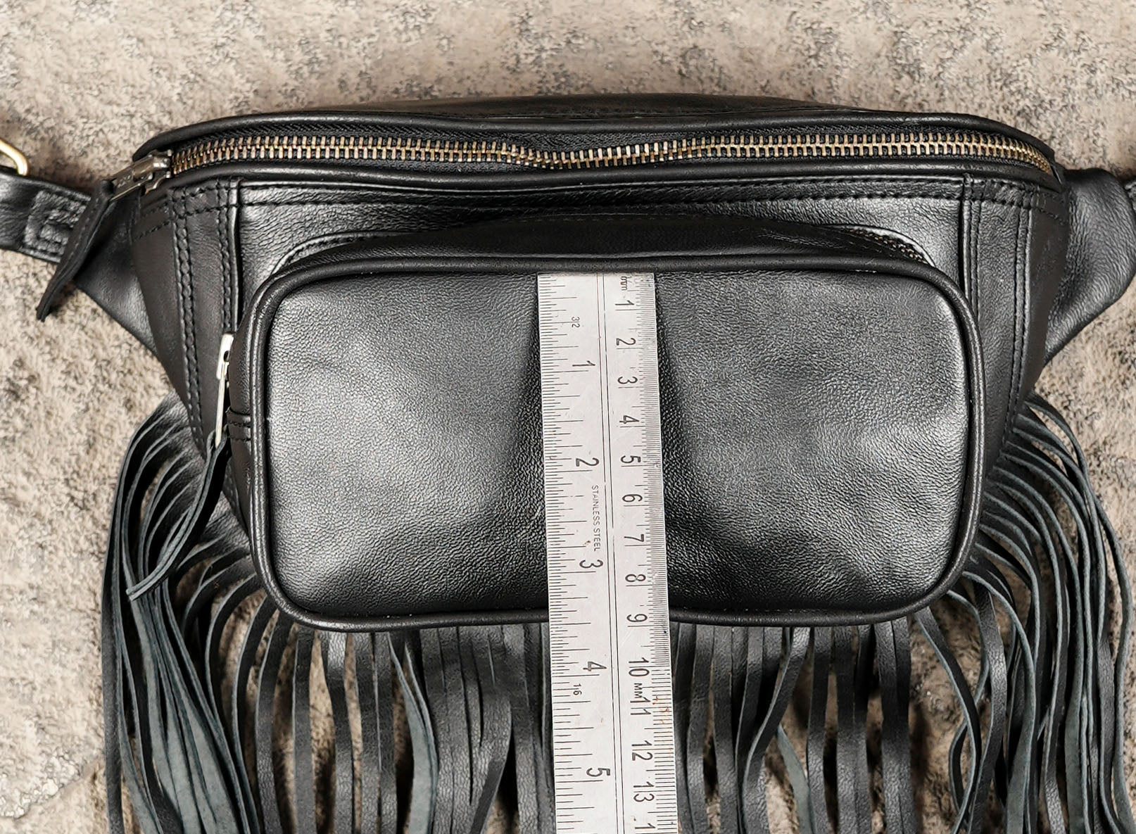 Leather fringe belt bag for concerts and festivals
