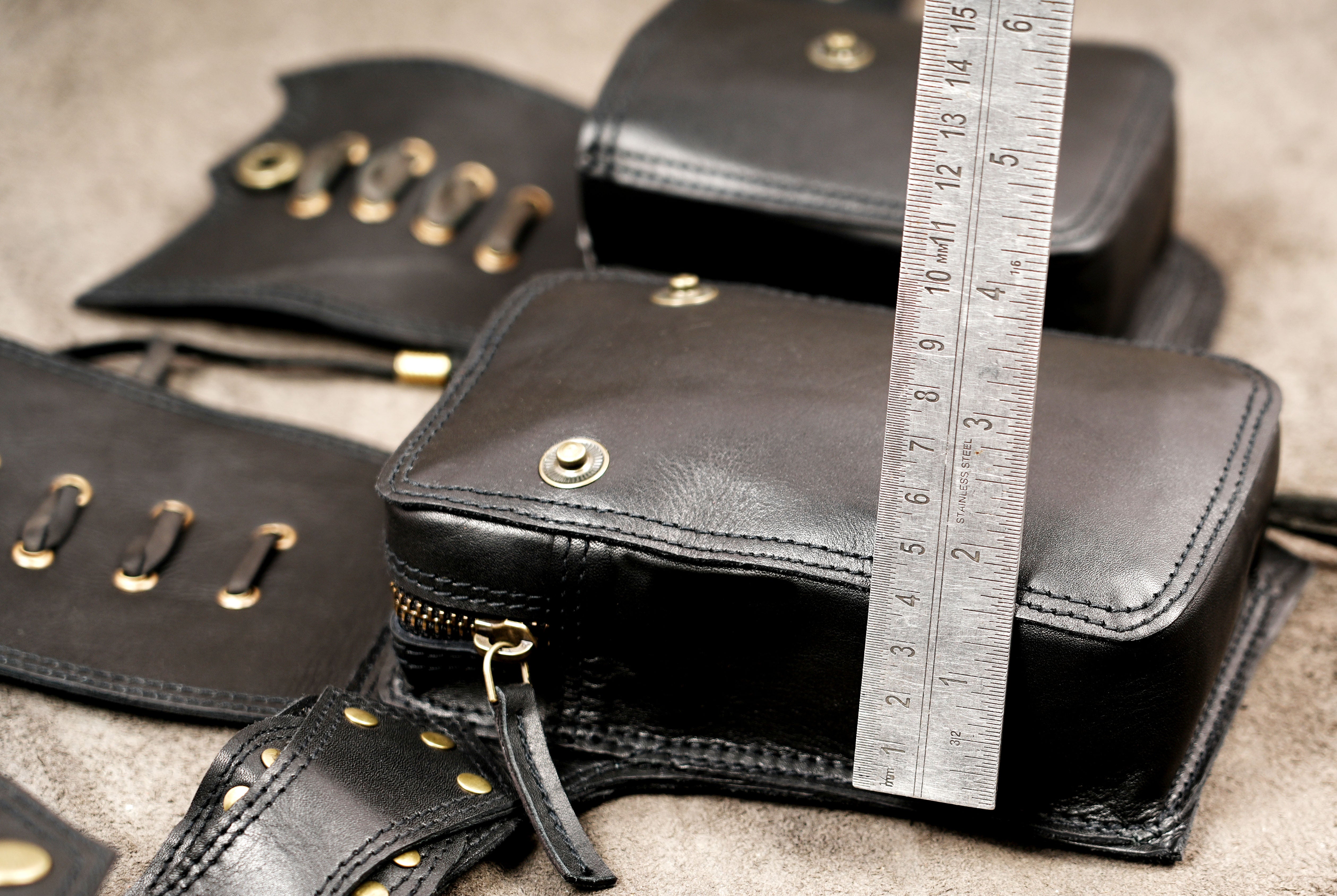 Black leather pouch belt for cosplay and LARP