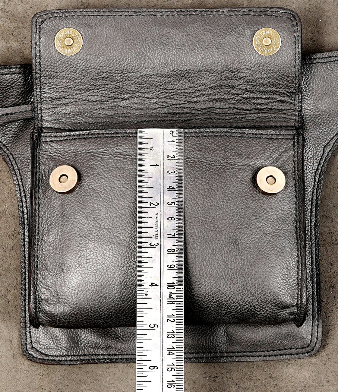 Black Leather Festival Waist Bag with Secure Front Pockets