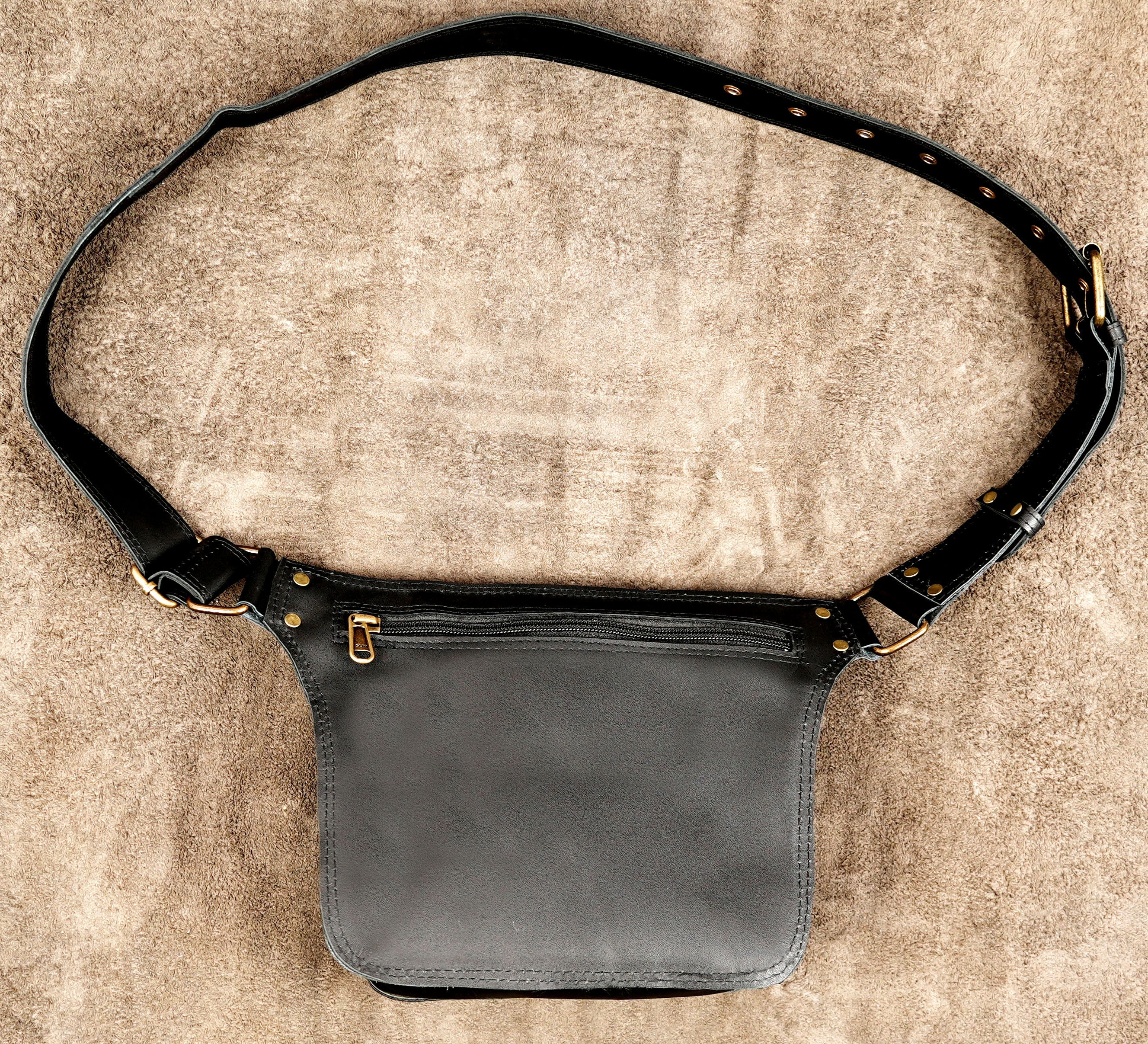 Leather belt bag for travel festivals markets and everyday use