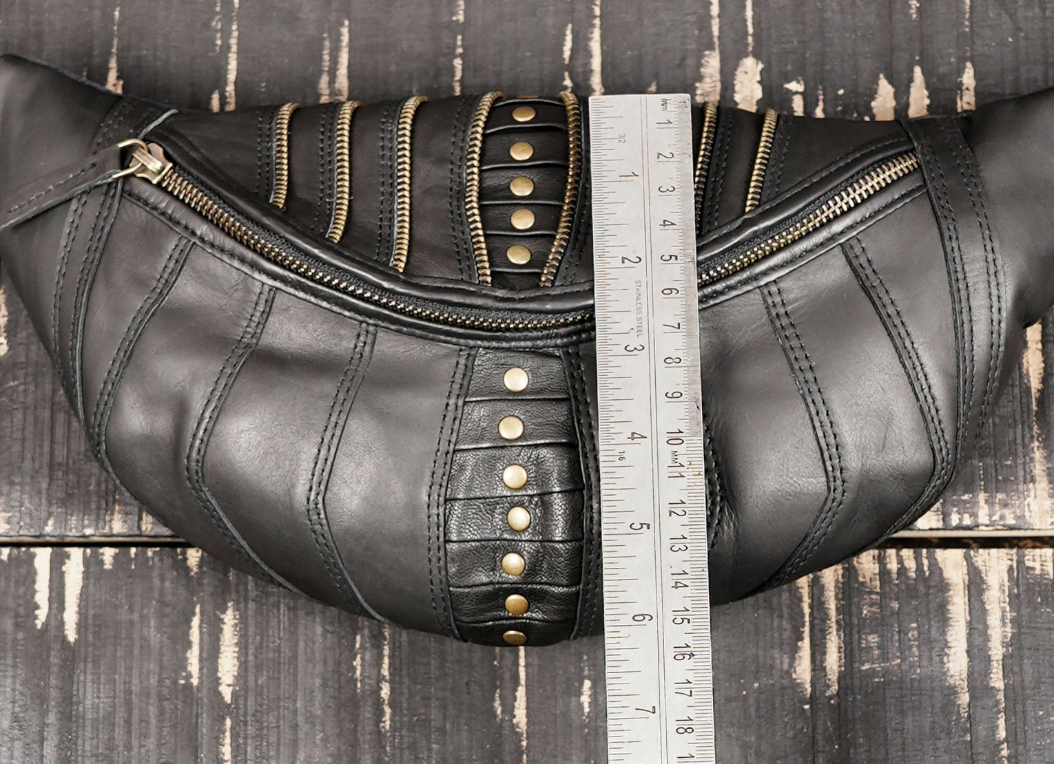 Handmade Black Leather Waist Shoulder Belt with Zipper Pouch || Leather Waist Shoulder Bag with Studded Detailing (LT/AB/SB/6011)
