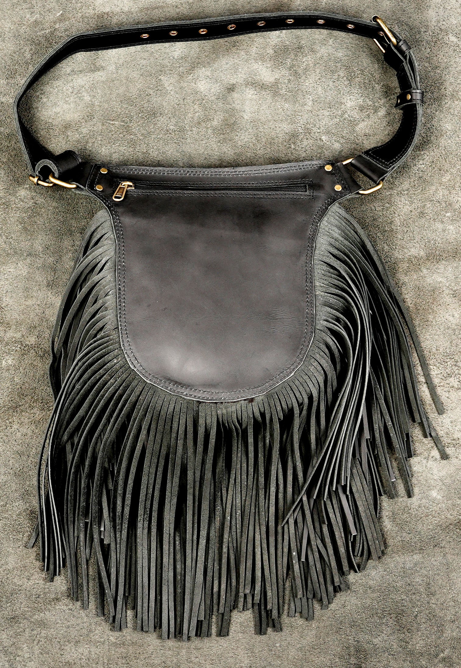 Handmade leather fringe hip bag