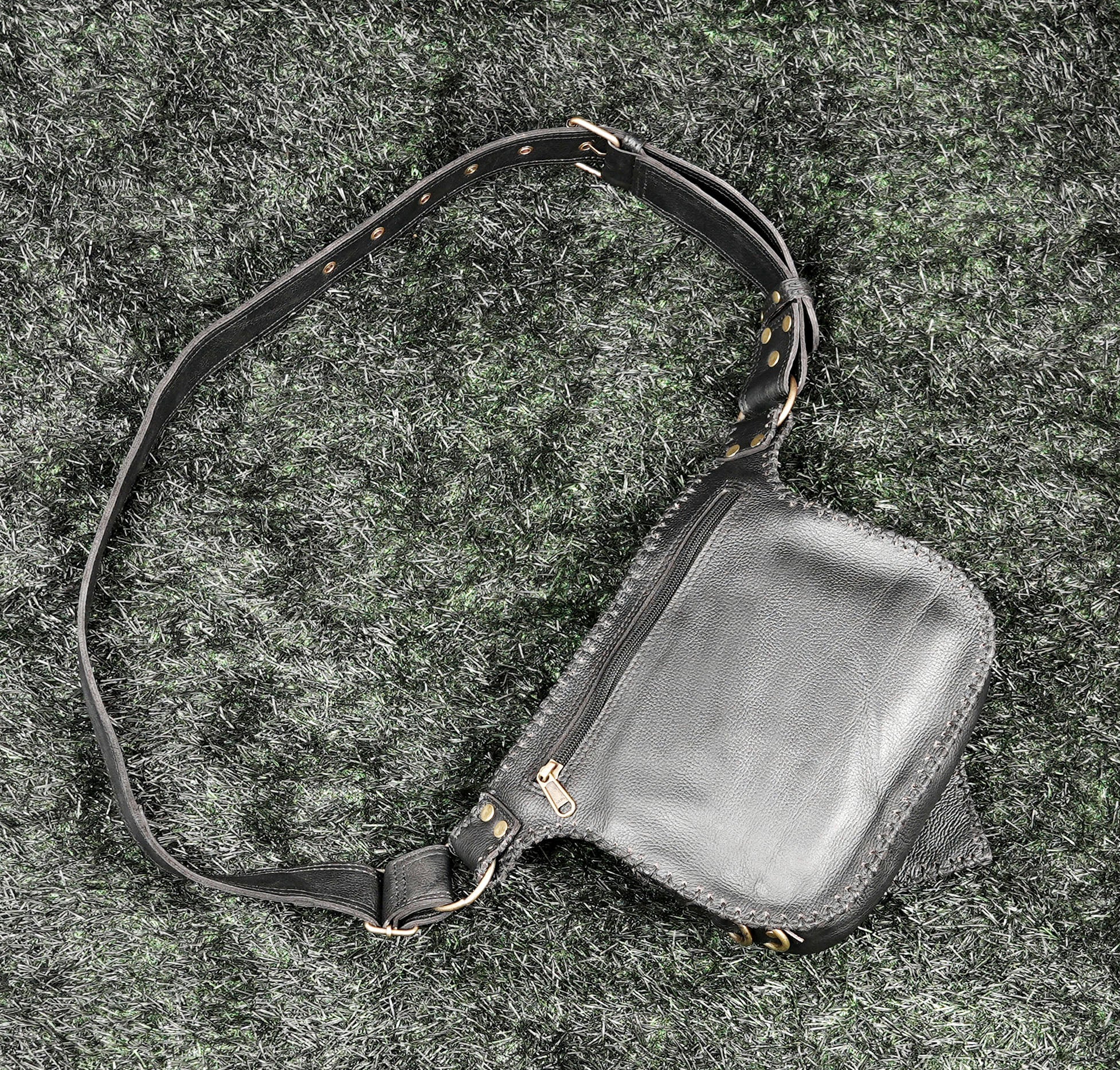 Handmade leather utility hip bag for outdoor activities