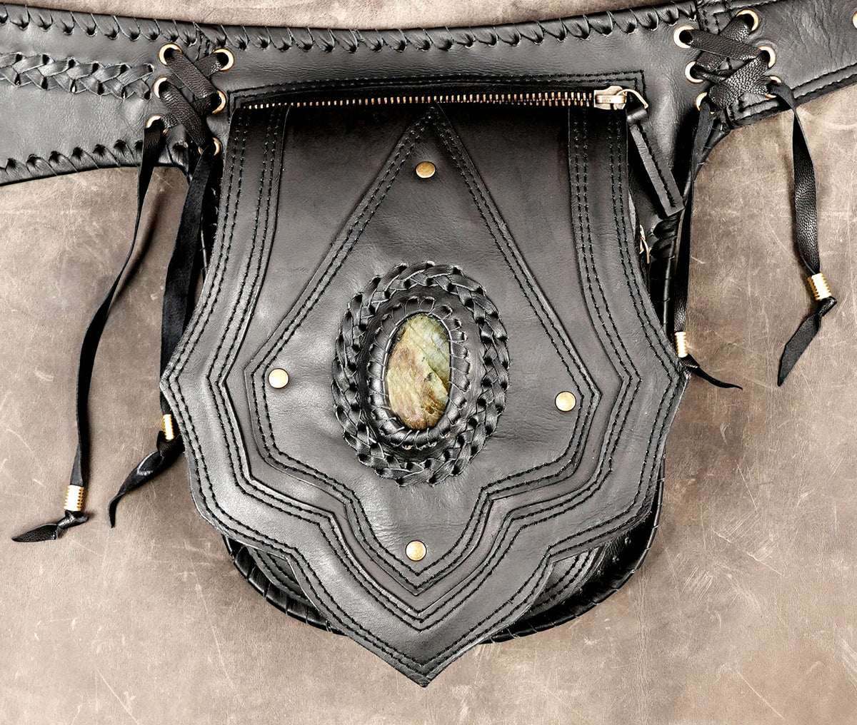Genuine leather waist bag with two front pouches
