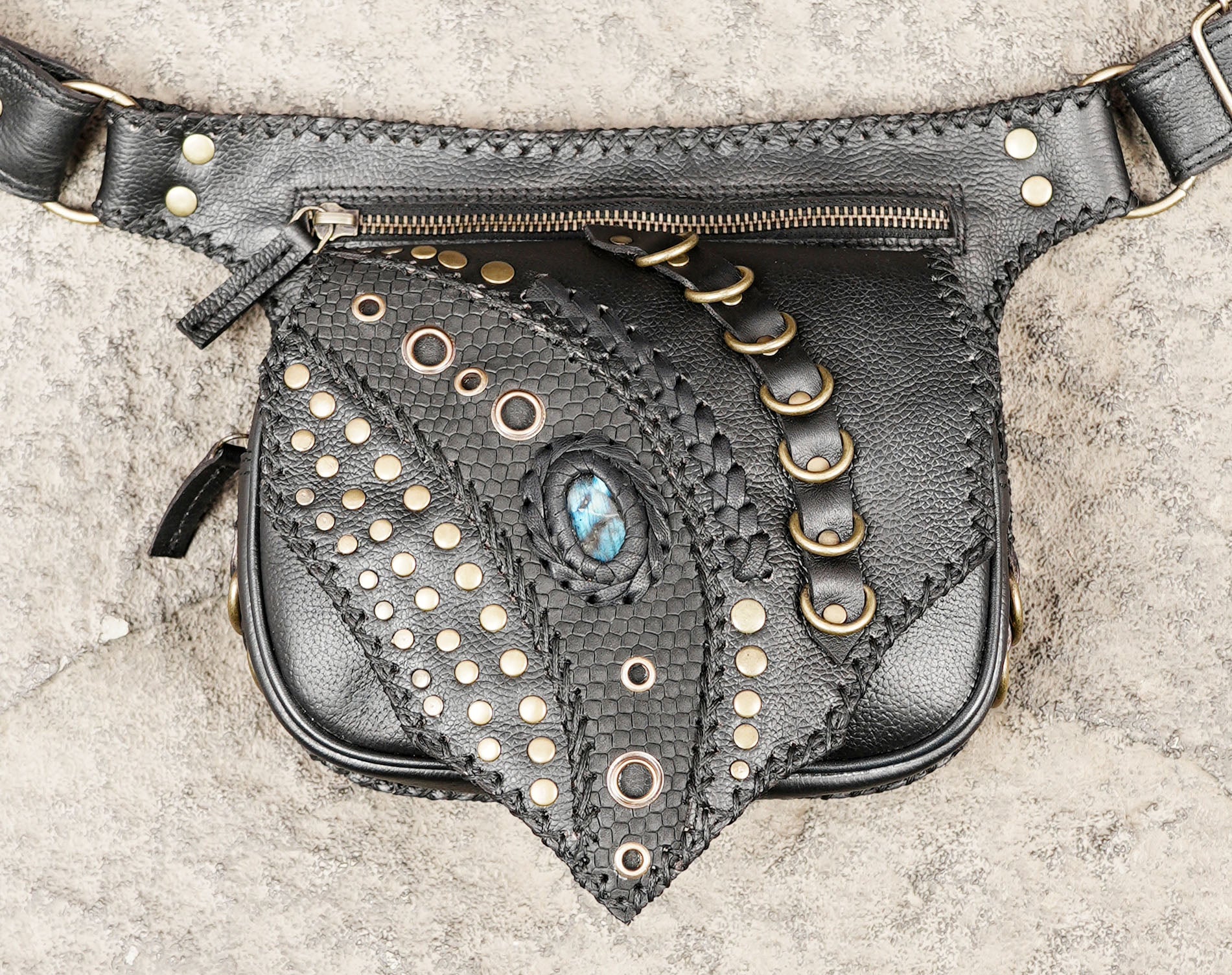 Genuine handmade leather waist bag for travel and outdoor use