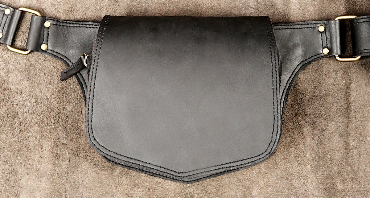Black leather festival fanny pack and utility belt