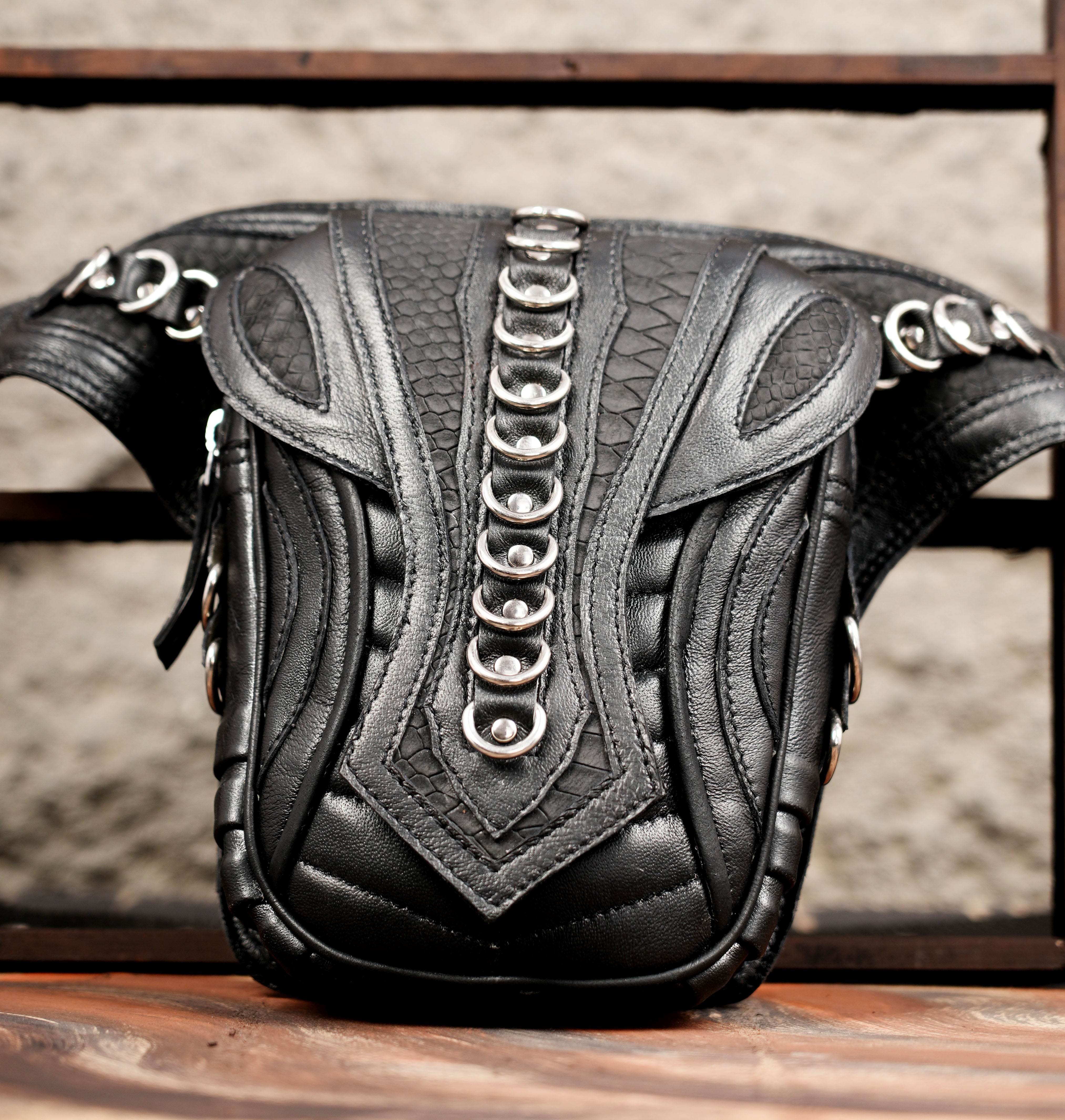 Handmade Black Leather Waist Belt with Front Utility Pouch | Adjustable Leather Belt Bag | Gothic Festival Travel Leather Belt (LT/NS/WB/6032)