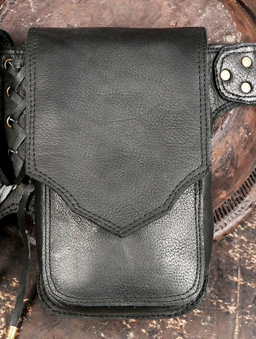 Leather utility belt bag with multiple pockets