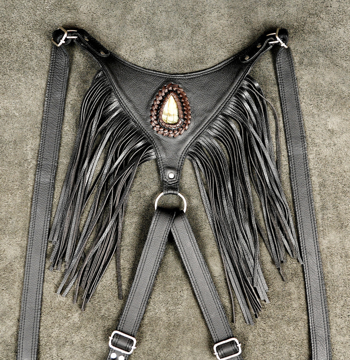 Double hip bag holster set in black genuine leather with adjustable straps