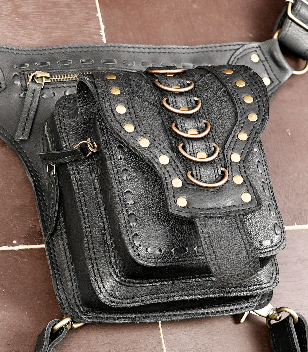 Handmade leather thigh belt with adjustable waist and leg straps