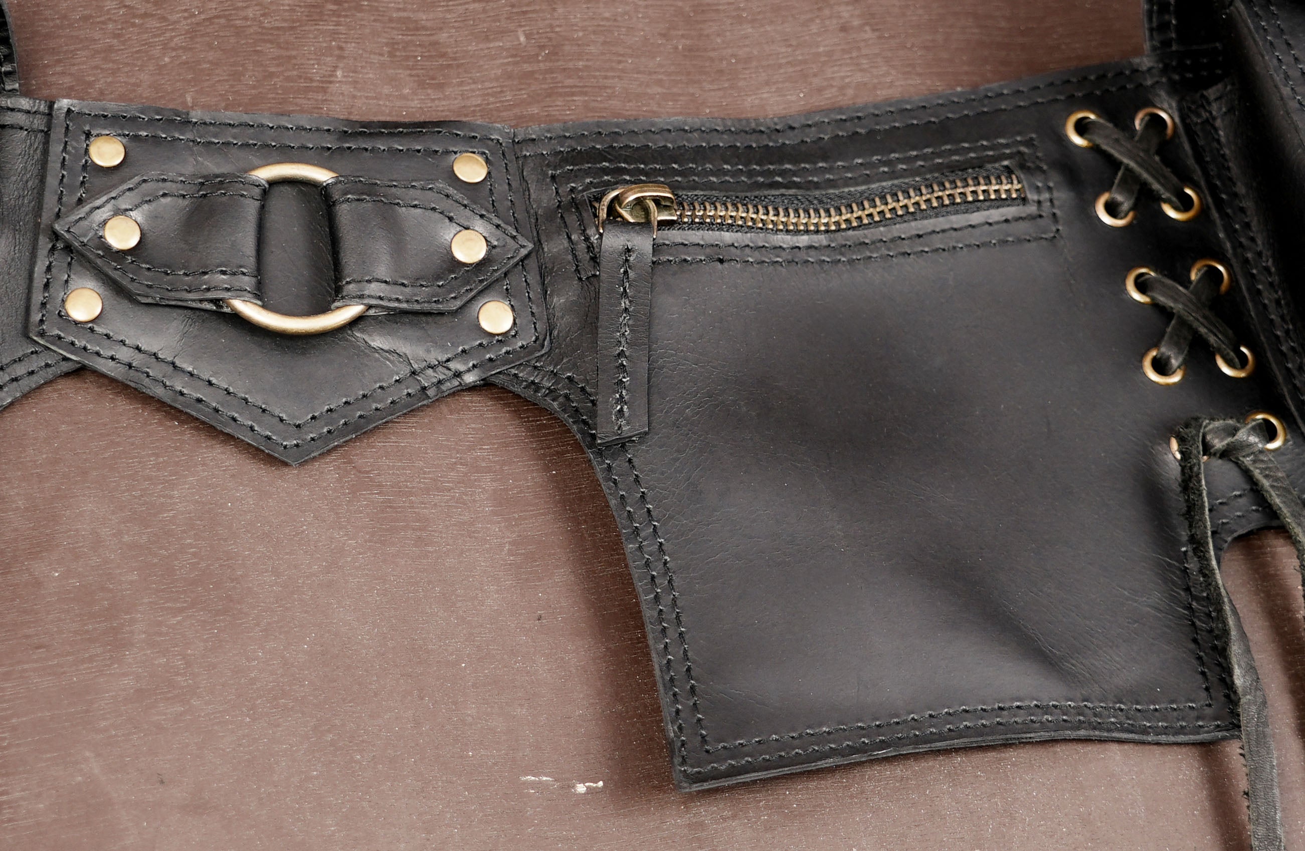 Festival leather hip belt with pouches