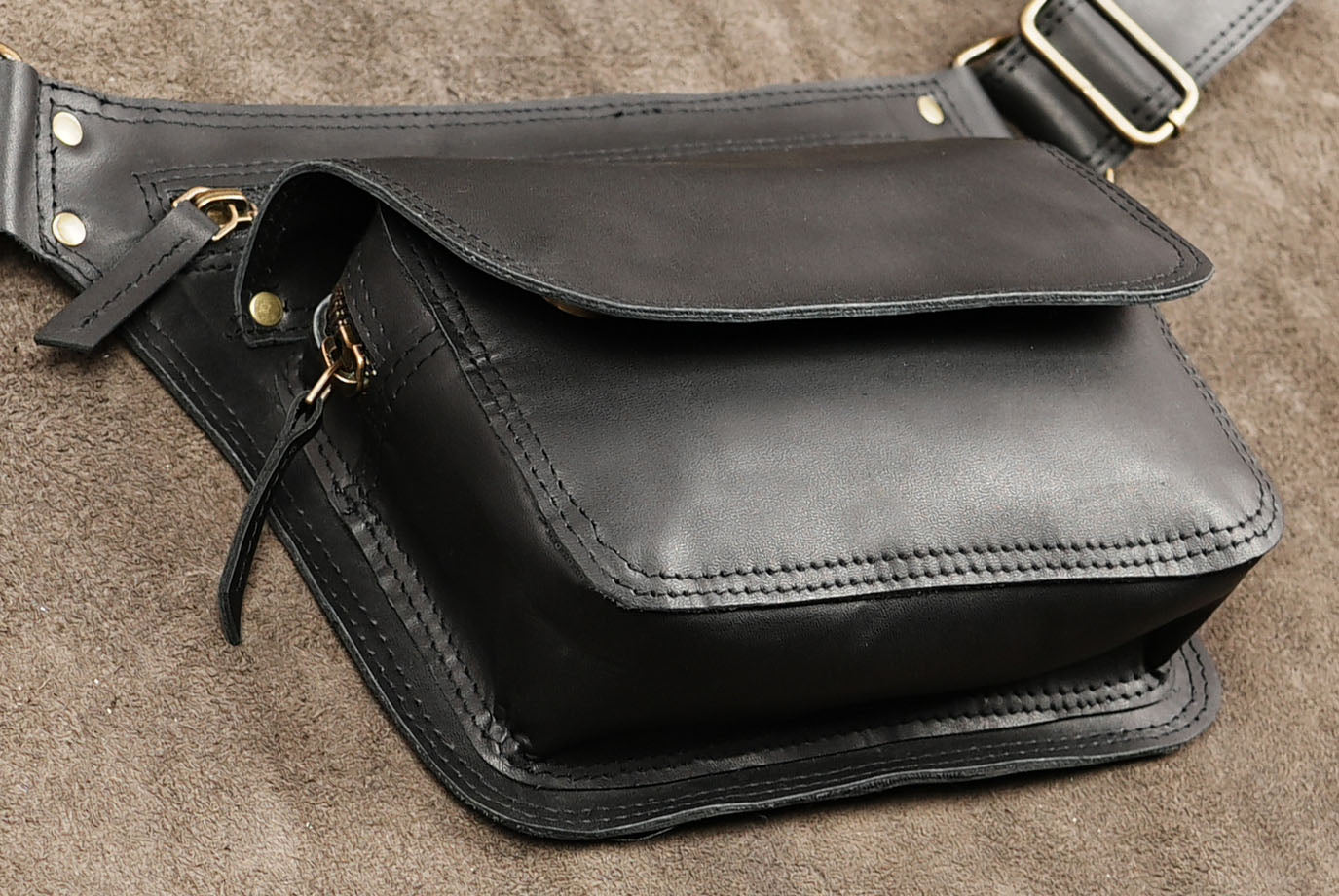 Black festival waist bag made from genuine leather
