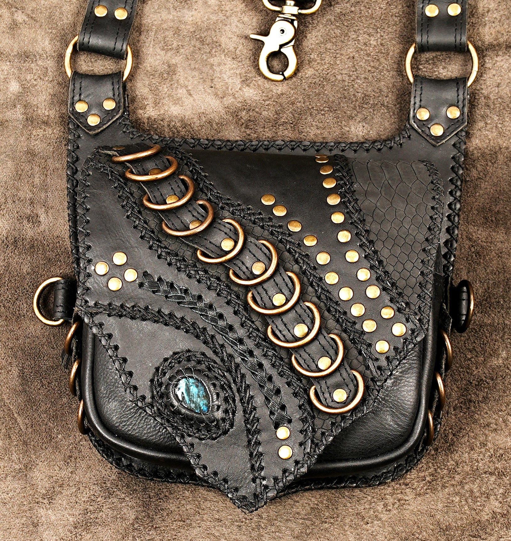 Bohemian leather harness pouch