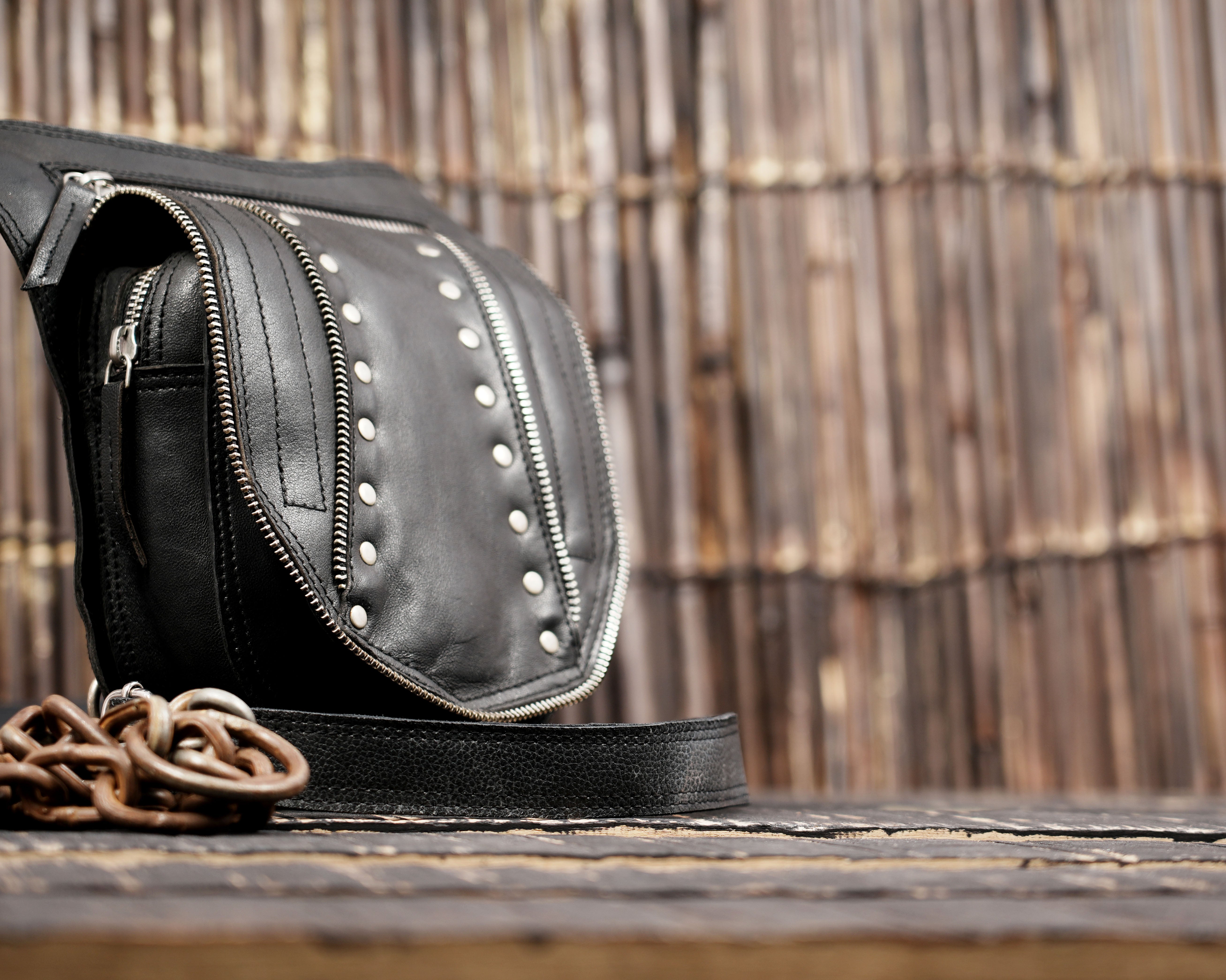 Black leather waist thigh belt with zipper pouch || Unisex leather waist thigh belt with front pouch (LT/NS/WBTS/6005)