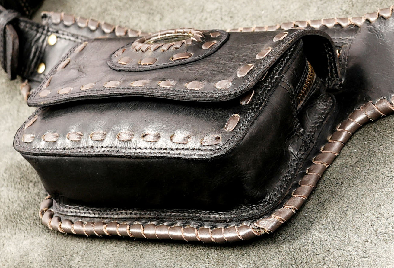 Black leather festival waist belt