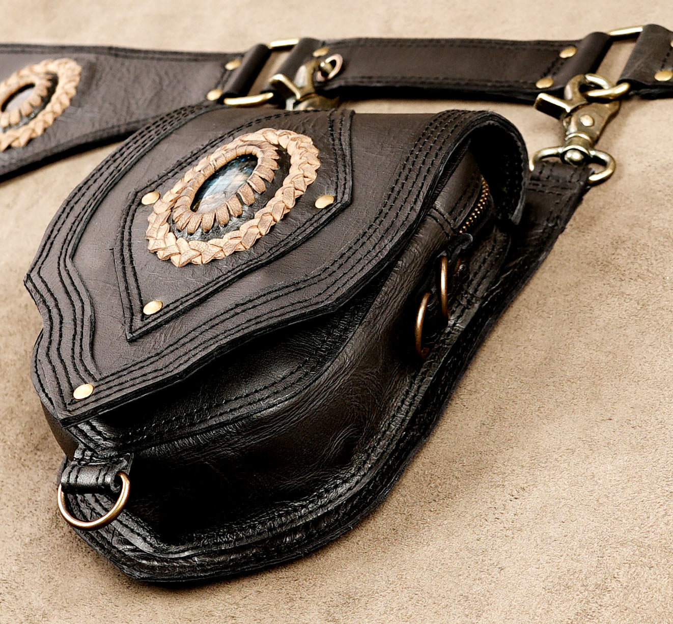 Genuine Leather Festival Waist Belt with Gemstone Accents