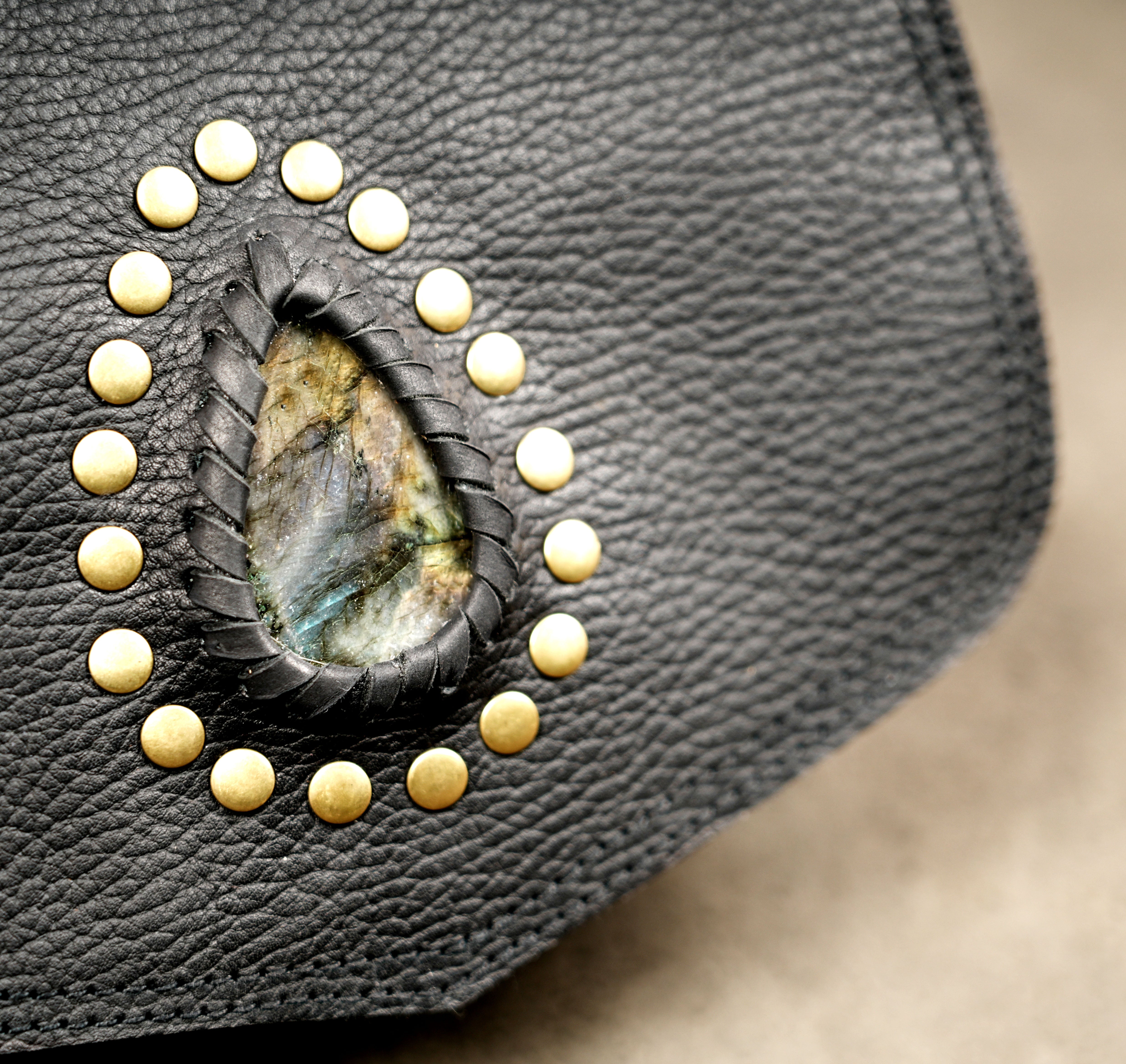 Genuine Leather Festival Belt Bag with Brass Studs