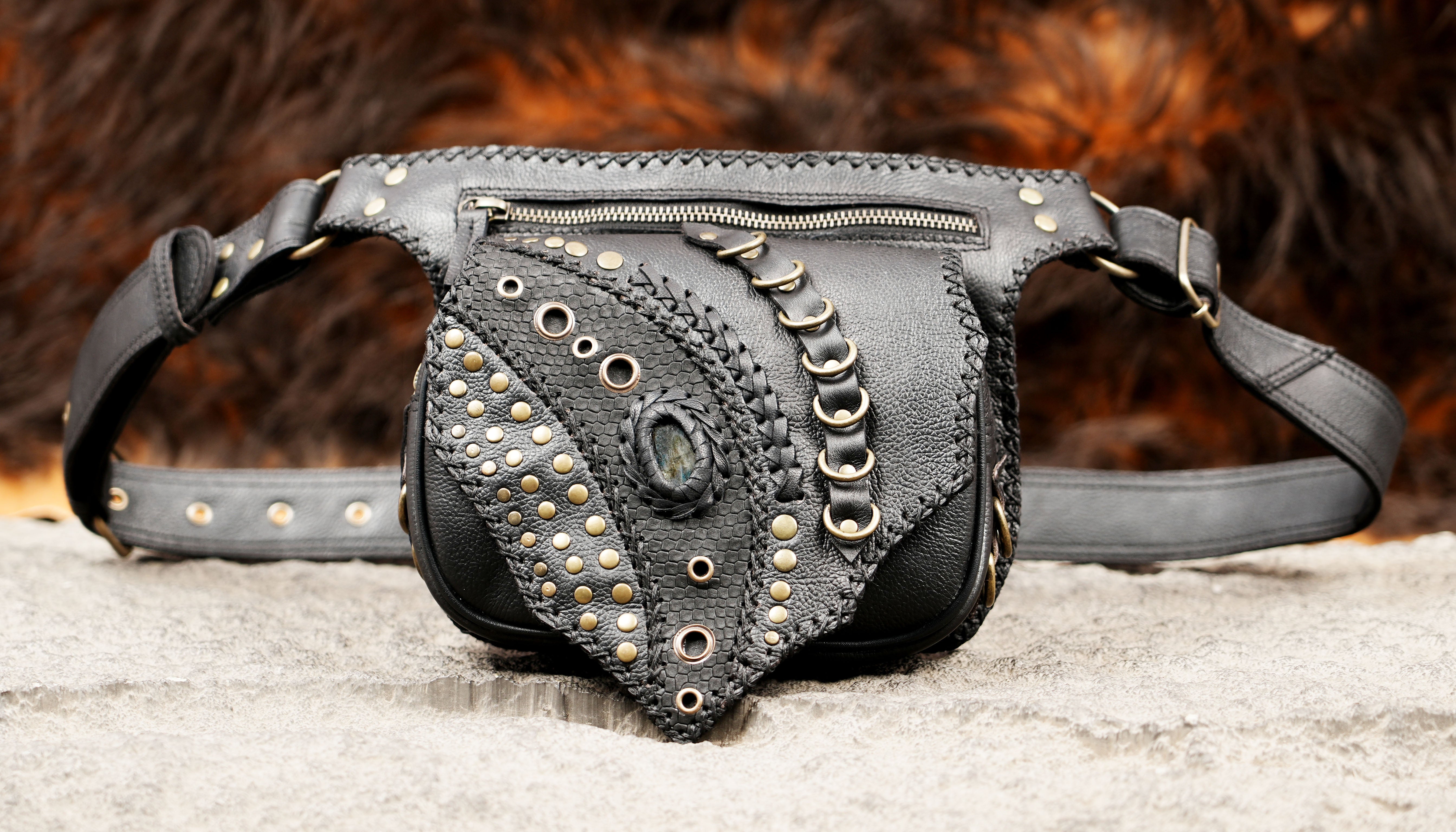 Handmade leather belt pouch suitable for festivals and travel