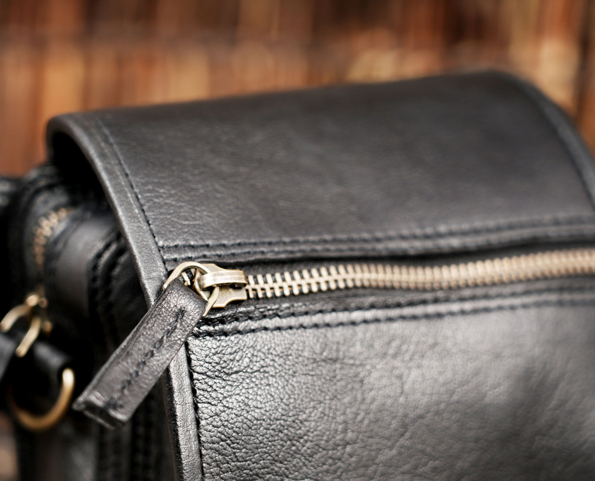 Black Leather Utility Belt Bag Crossbody Waist Pouch Festival Hip Pack Unisex