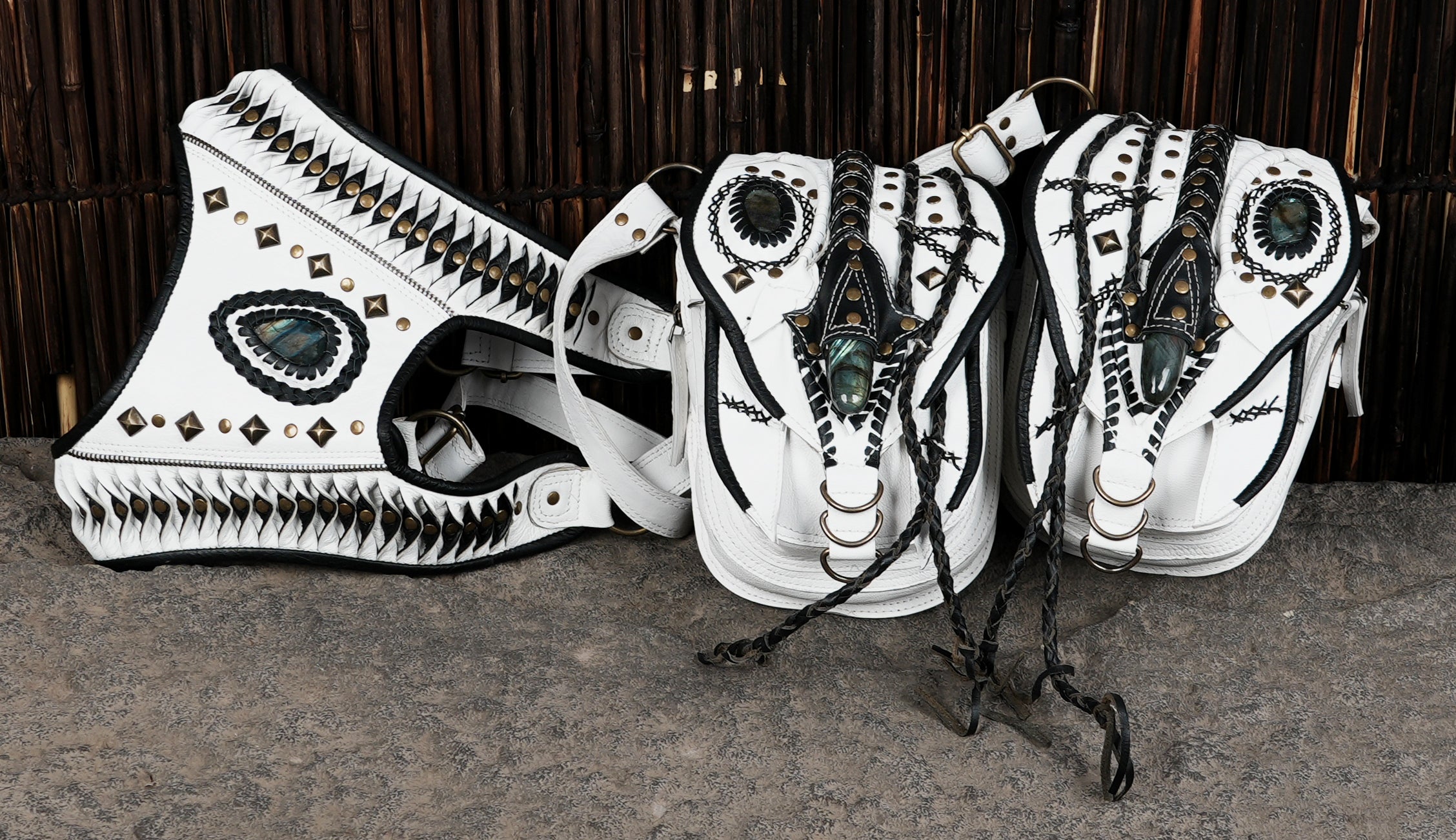 Steampunk inspired white leather shoulder holster bag