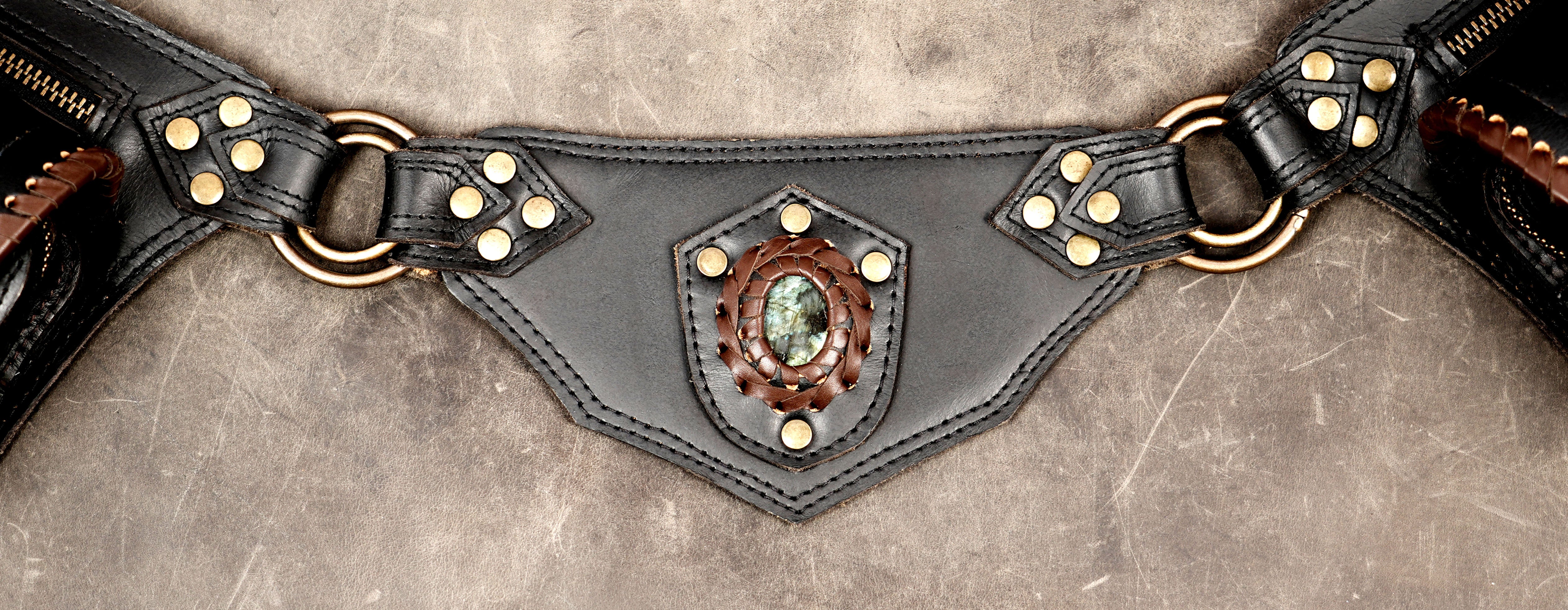 Handmade black leather hip pouch