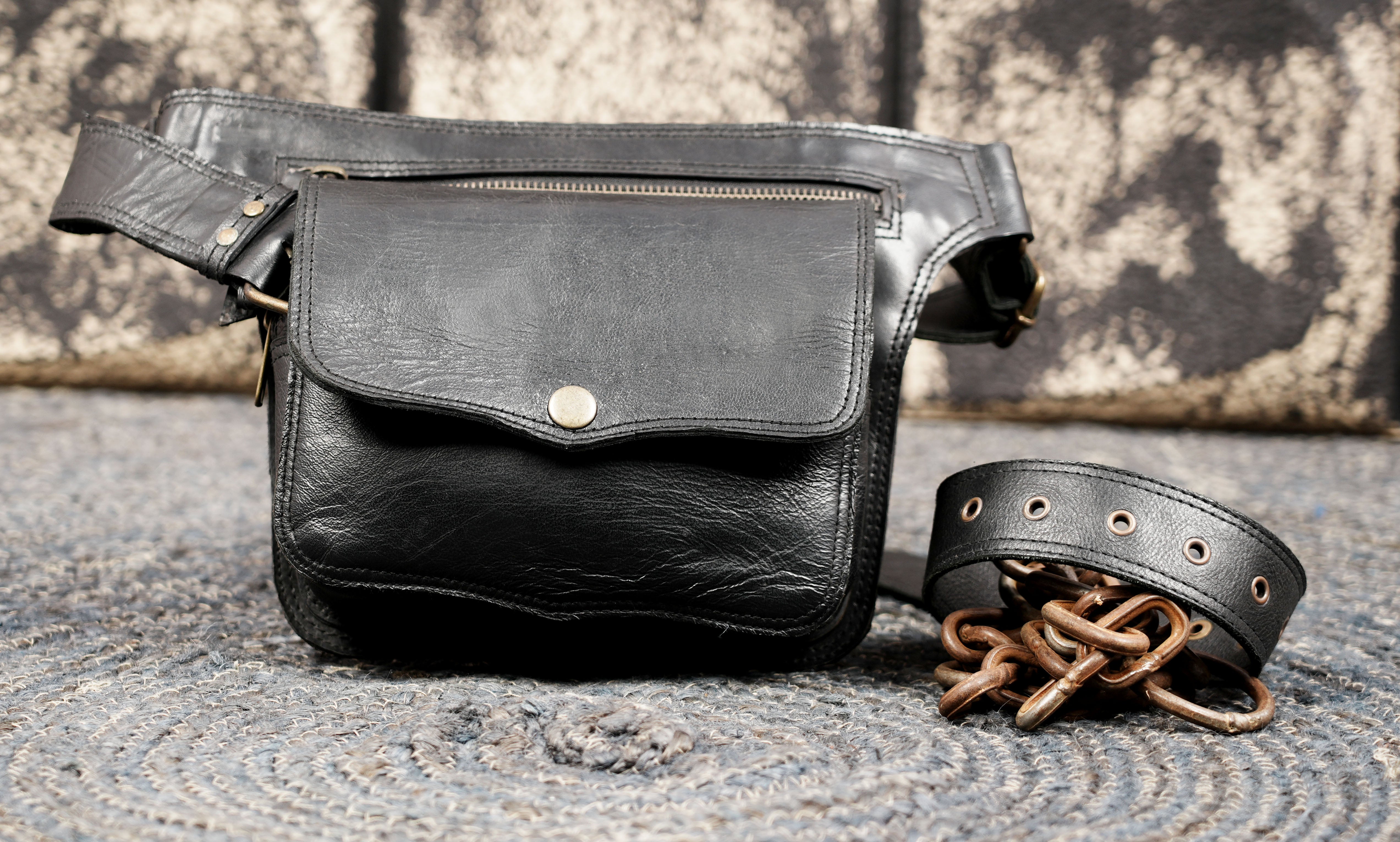 Leather waist belt bag designed for festivals and outdoor wear