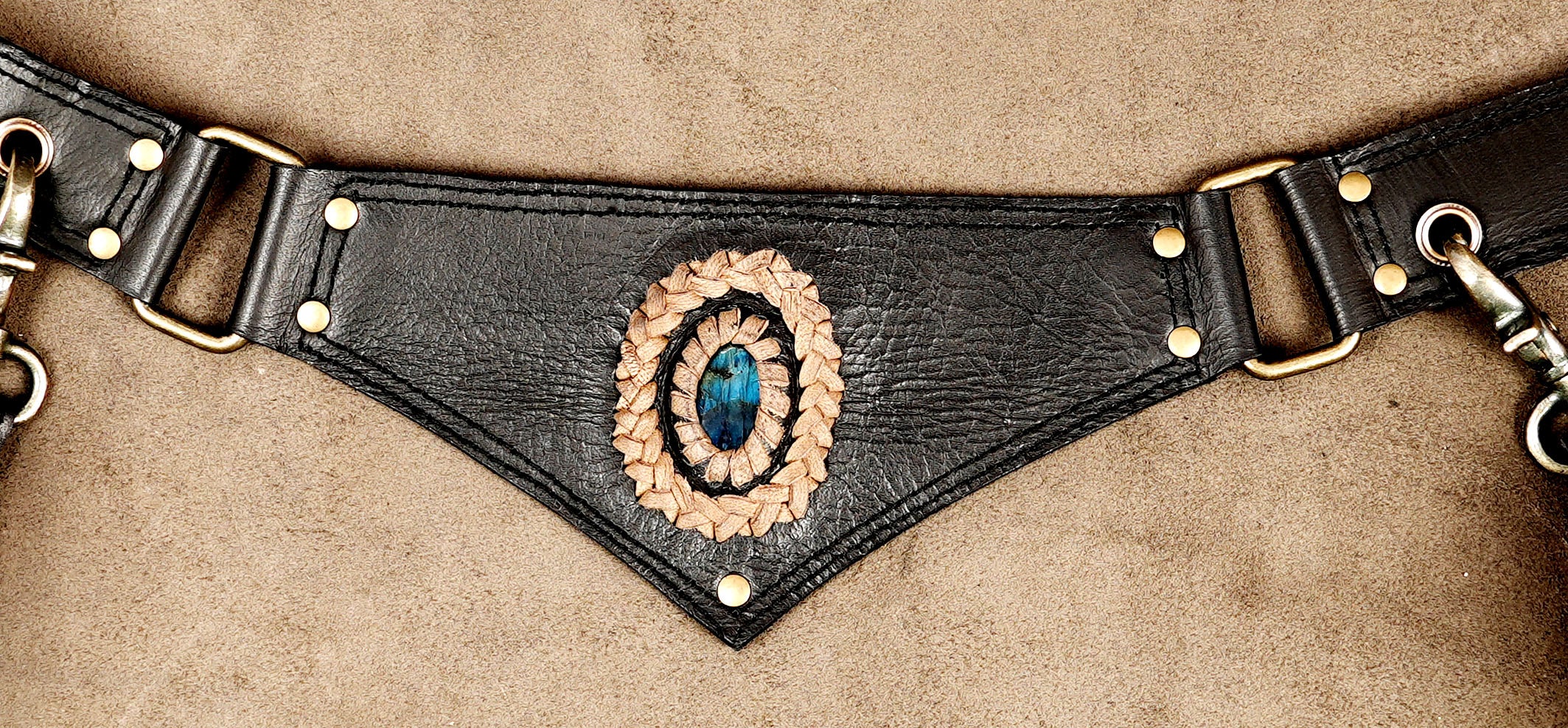 Black Leather Hip Belt with Two Utility Pockets