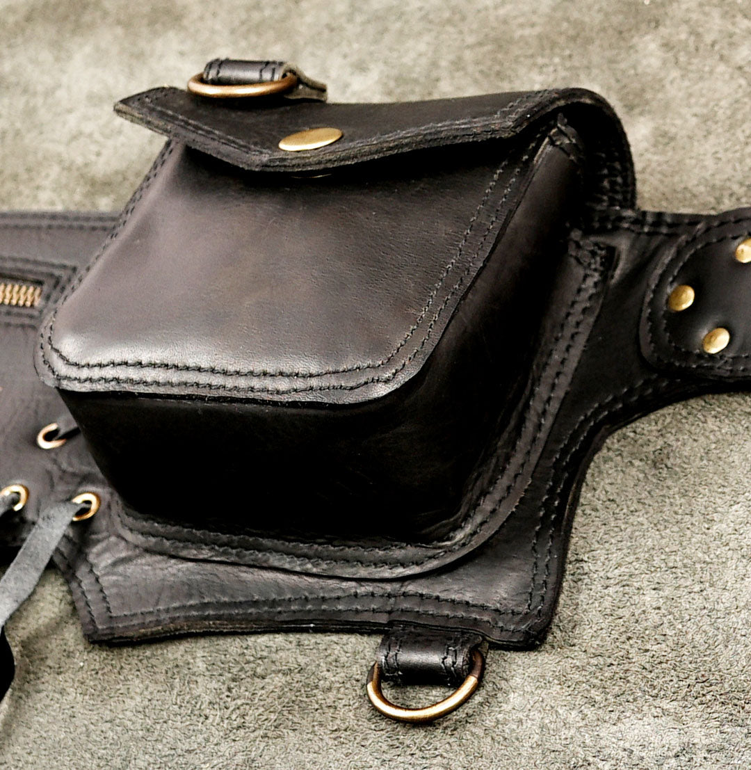 Multi-pocket leather hip belt for men and women